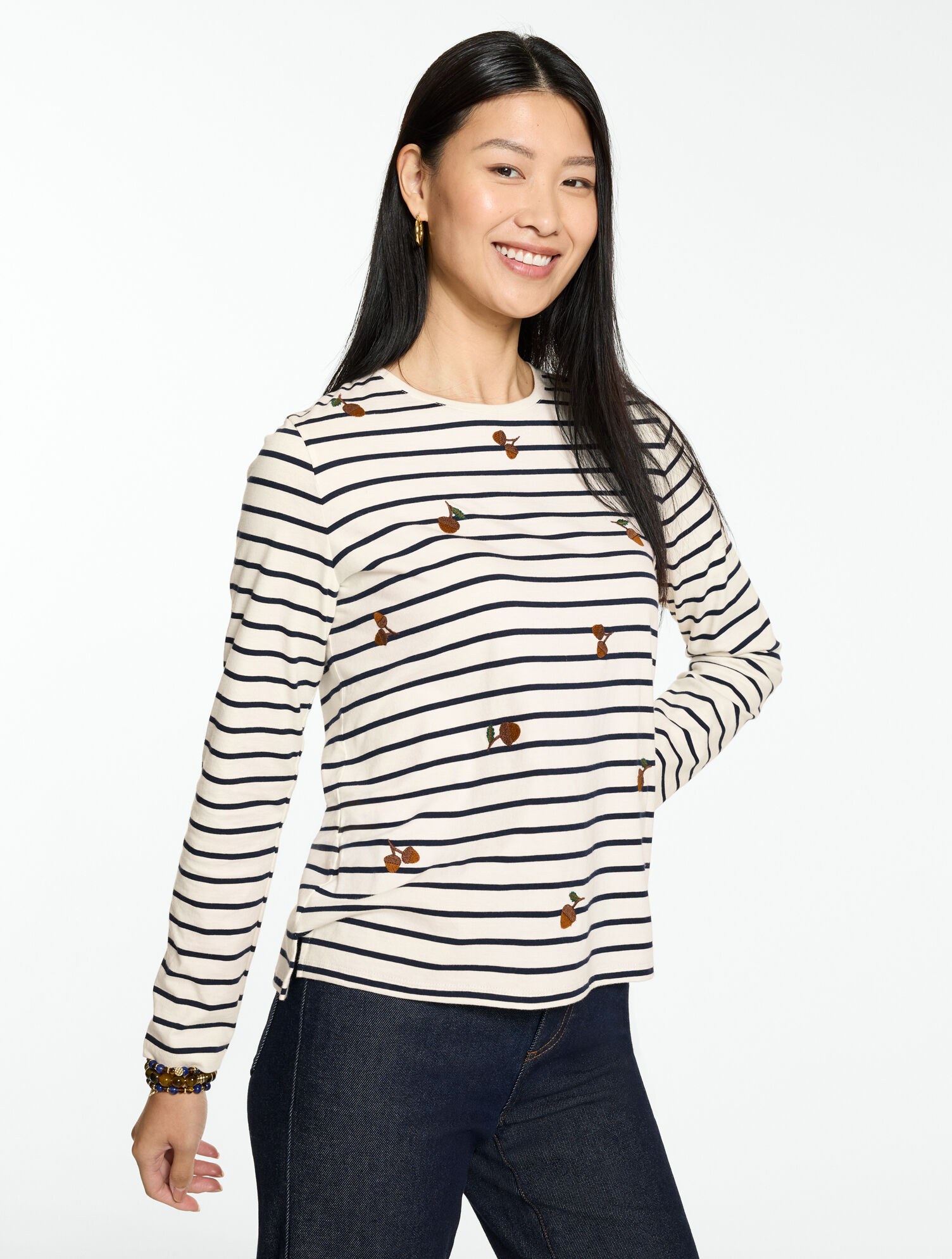 Long Sleeve Crewneck Tee - Falling Acorns