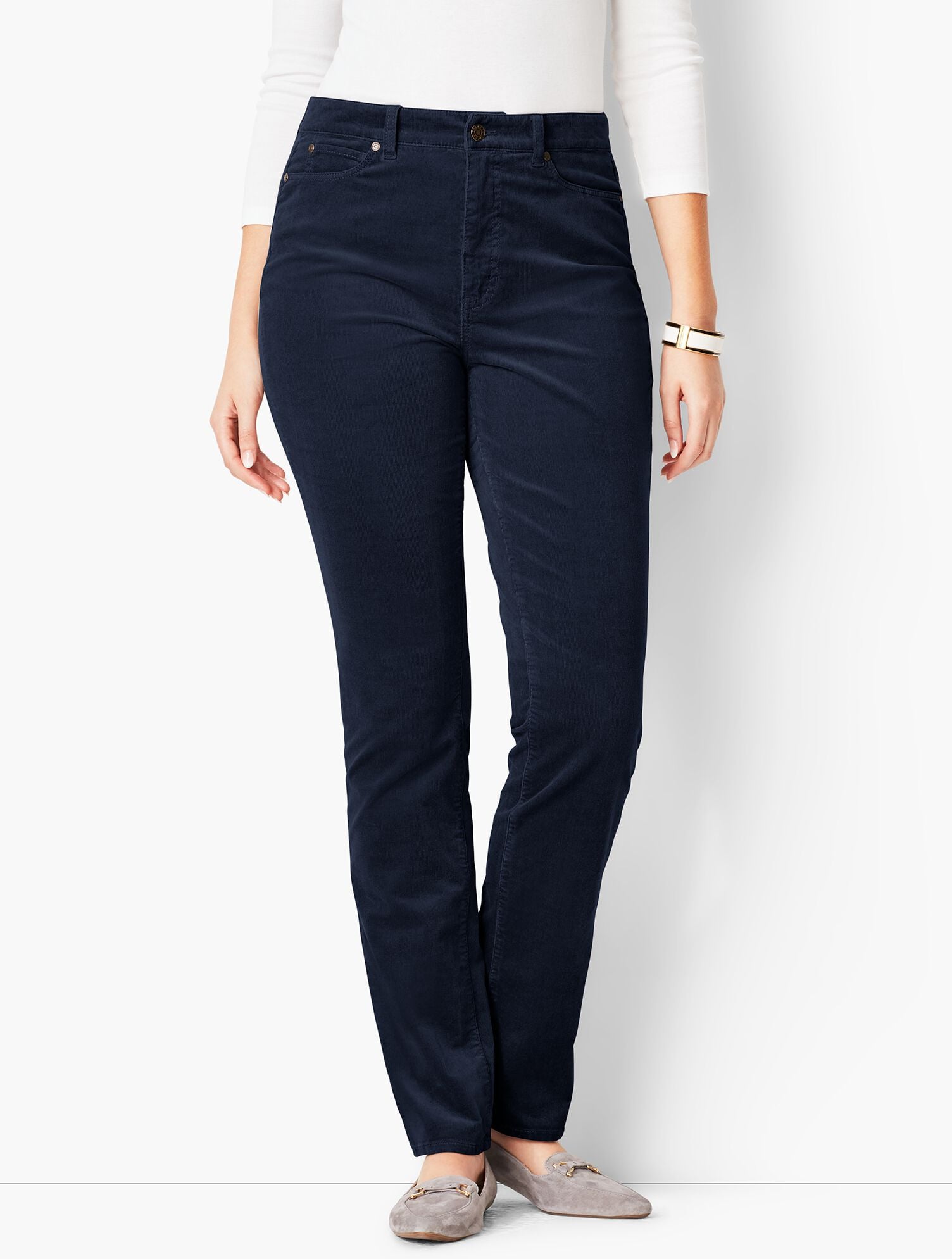 High-Rise Straight-Leg Pants - Curvy Fit - Cords | Talbots display picture 1