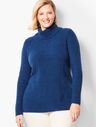 Tweed Shaker-Stitch Cowlneck Sweater