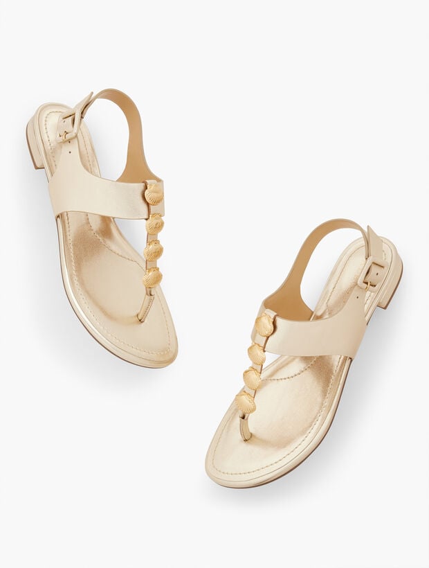 Keri Shells Leather Flat Sandals - Metallic