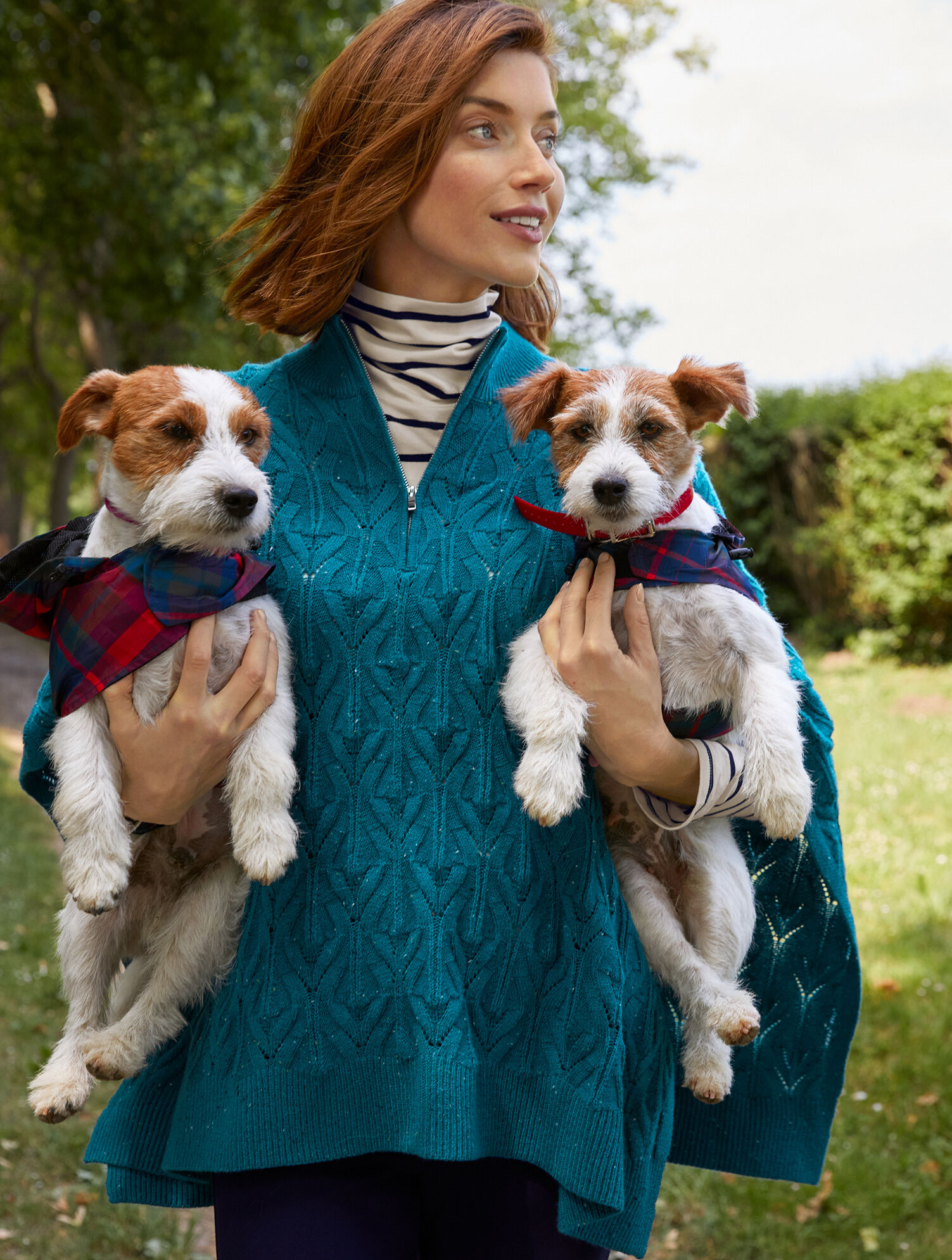 Cable Knit Poncho - Teal Ocean Tweed | Talbots