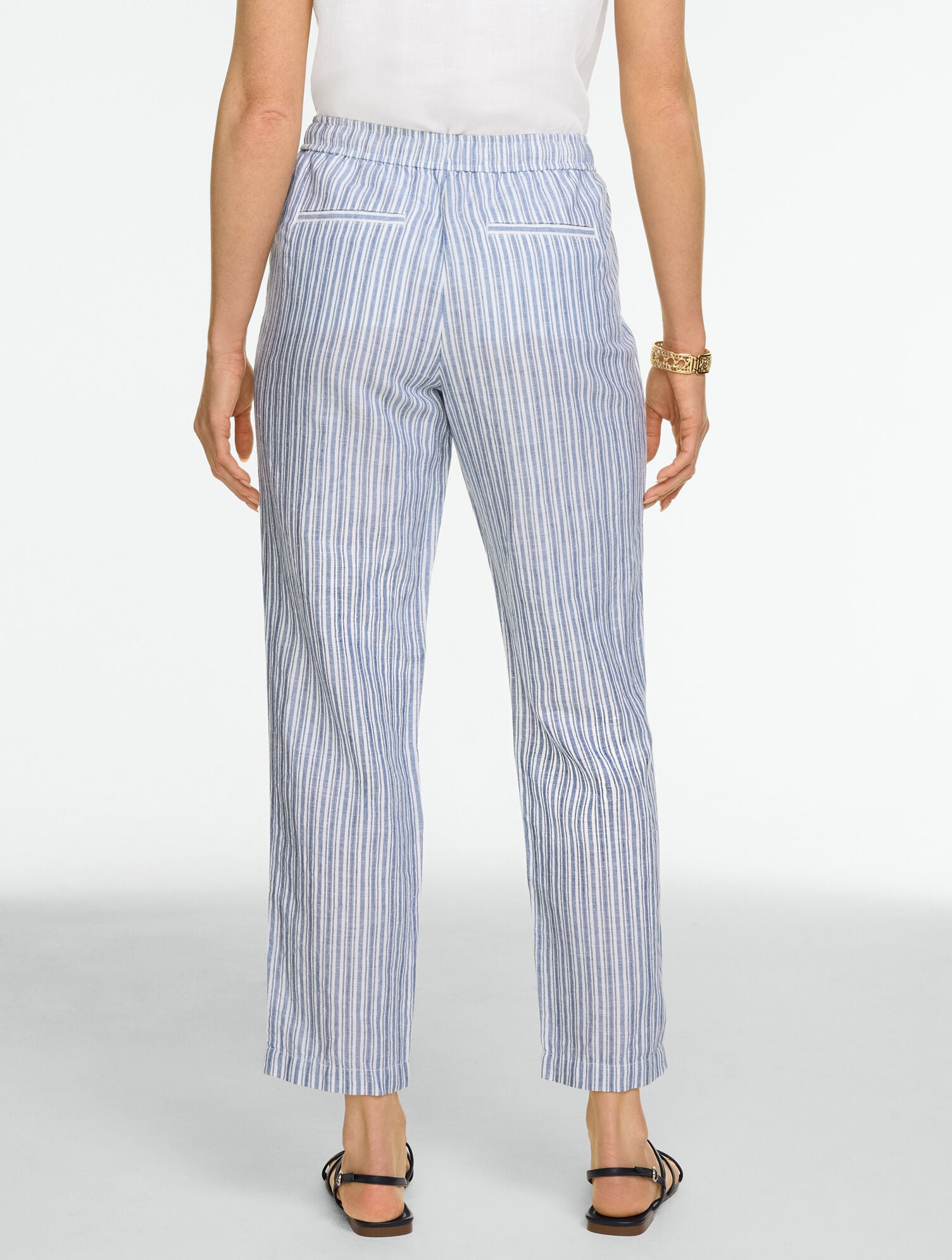 Washed Linen Tapered Ankle Pull-On Pants - Dalton Stripe