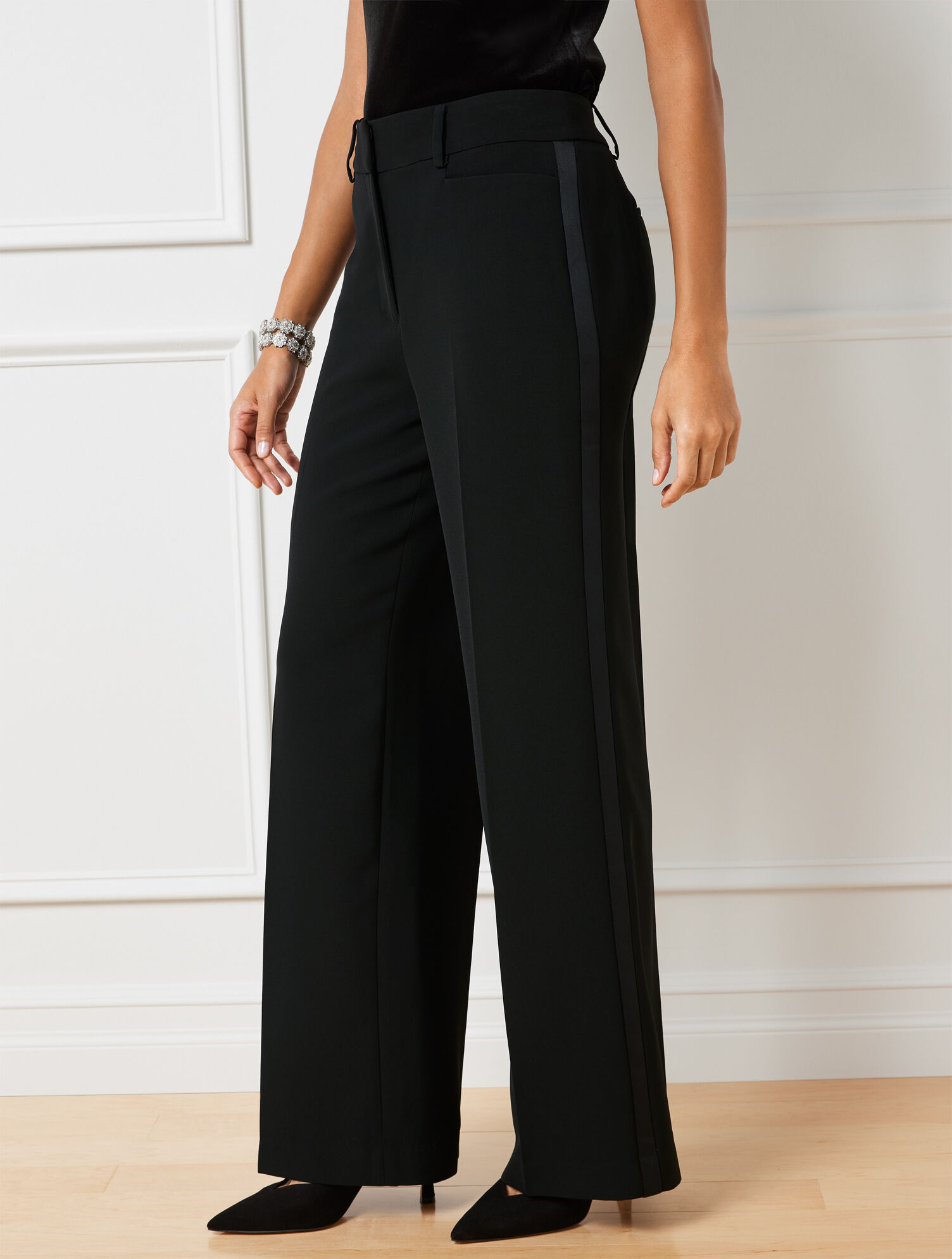 Crepe Tuxedo Wide Leg Pants | Talbots