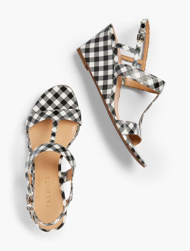 Royce T-Strap Wedges - Gingham