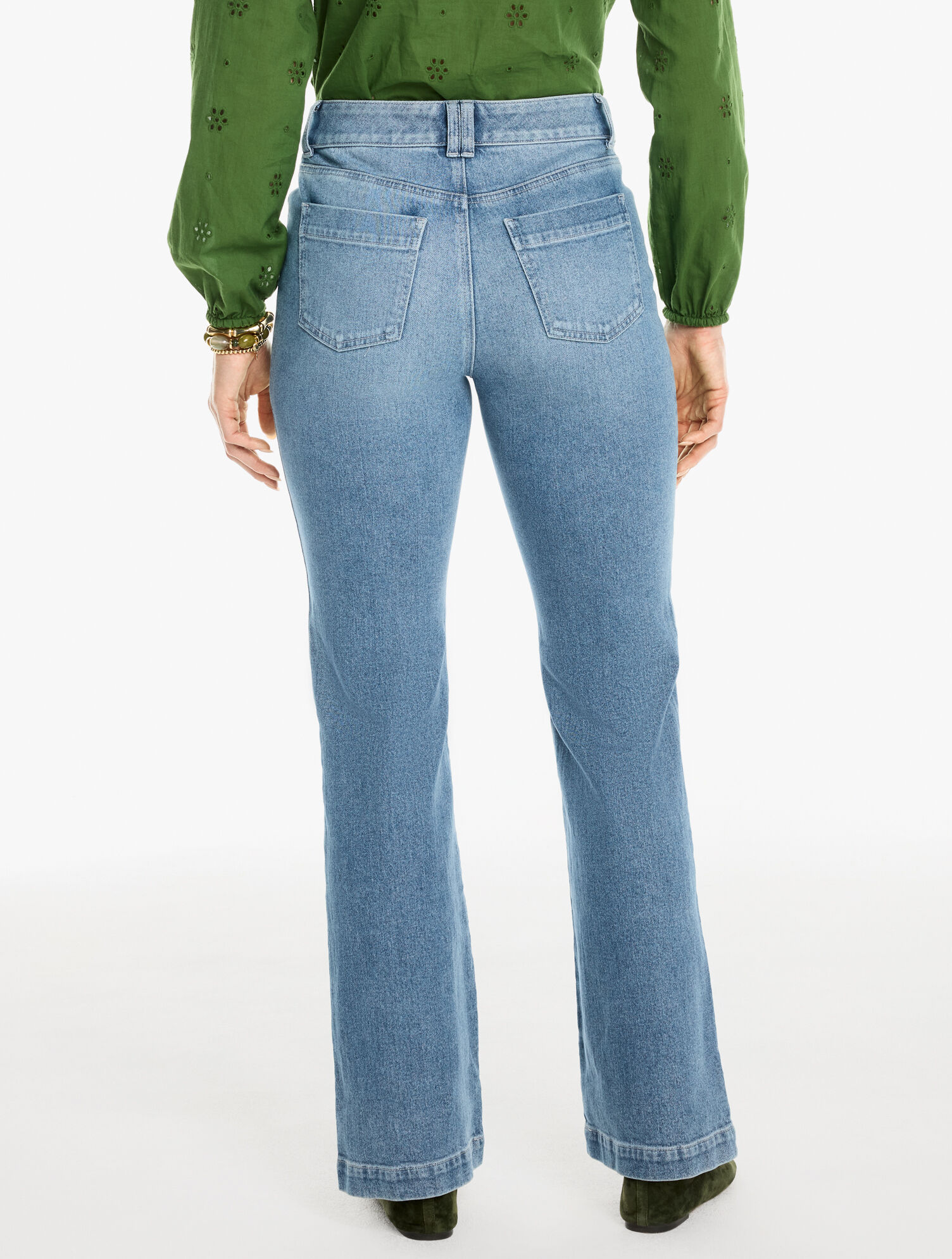 Flare Leg High Waist Pintuck Jeans - Brentwood Wash