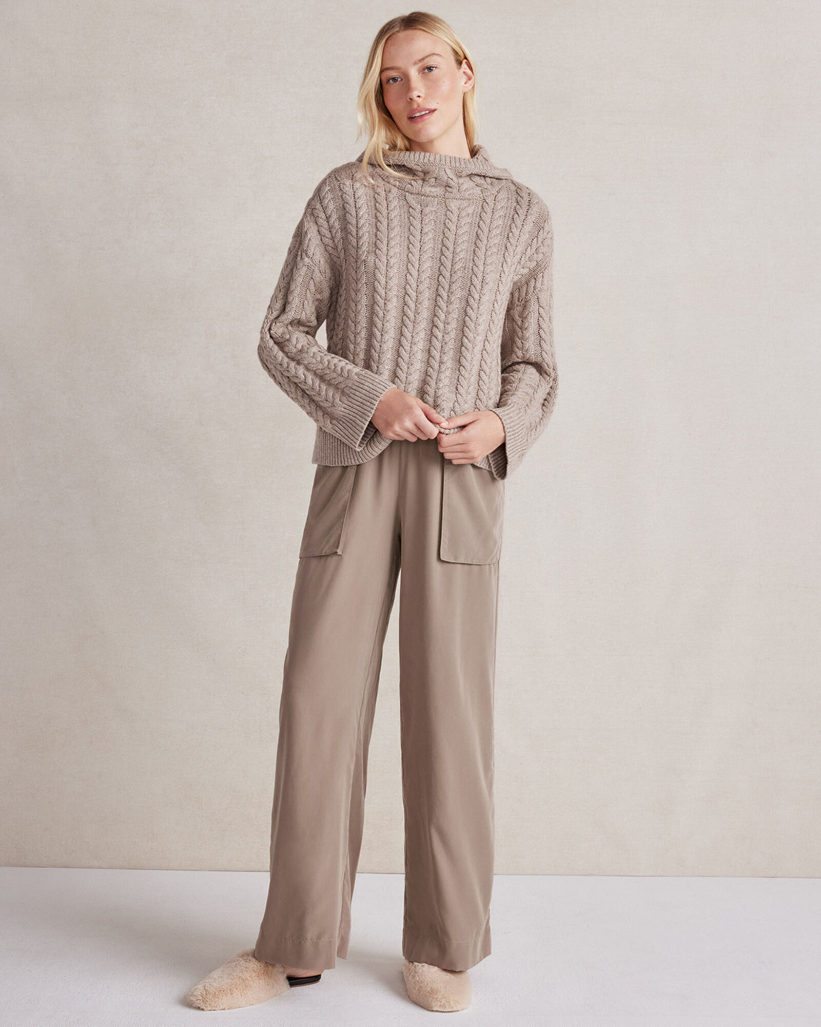 Merino Cashmere Cable Knit Hoodie