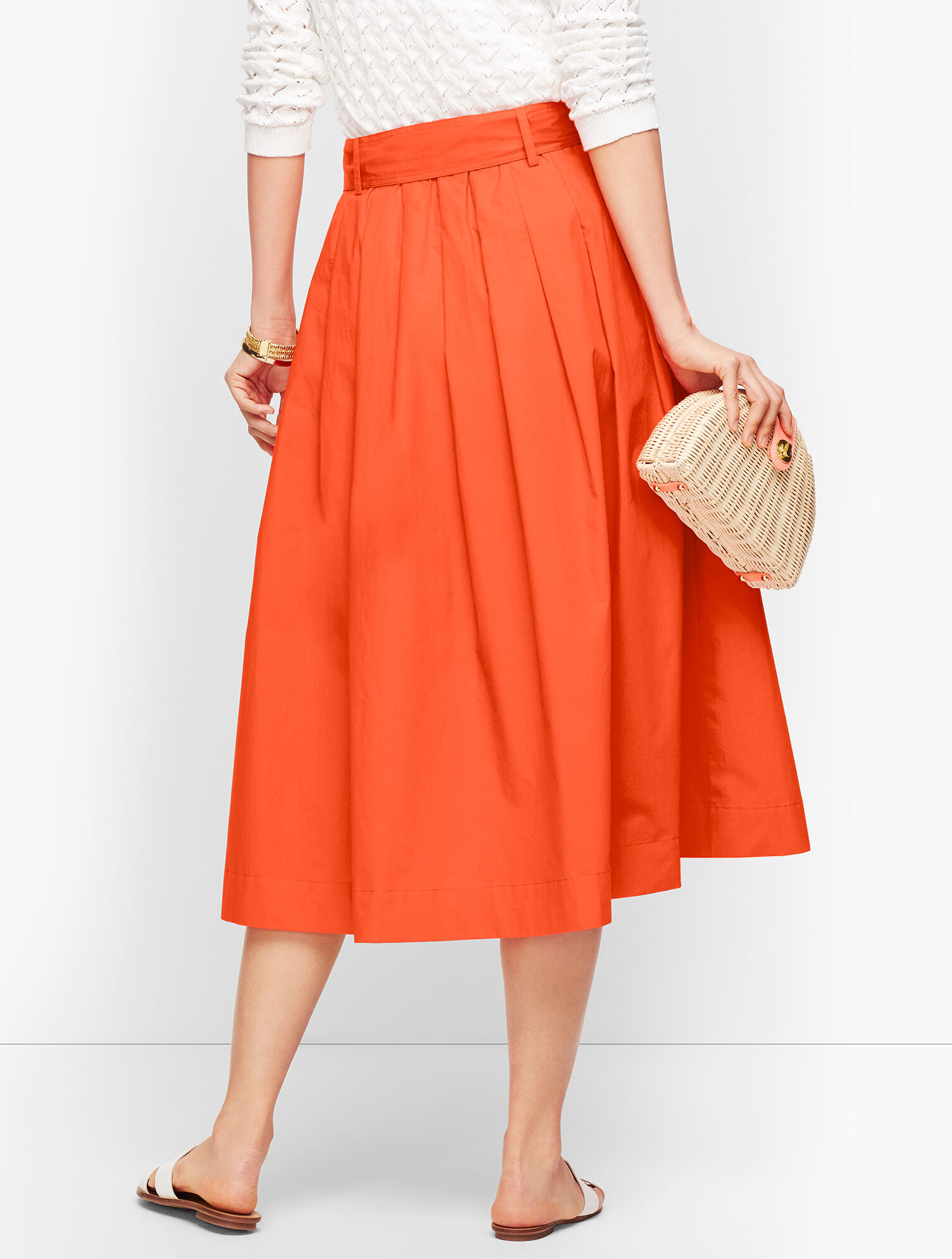 Poplin Button Front Full Midi Skirt