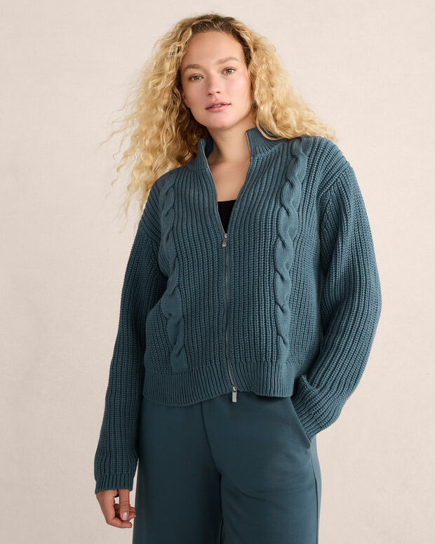 Cotton Mixed Stitch Double-Zip Cardigan