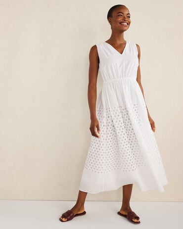 talbots white dress Casual Midi By In White, Size: 12p Clothes Mentor Upper Arlington OH #105 A patchwork of airy eyelet brings warm weather charm to our effortless shift dress Dot Eyelet Fit & Flare