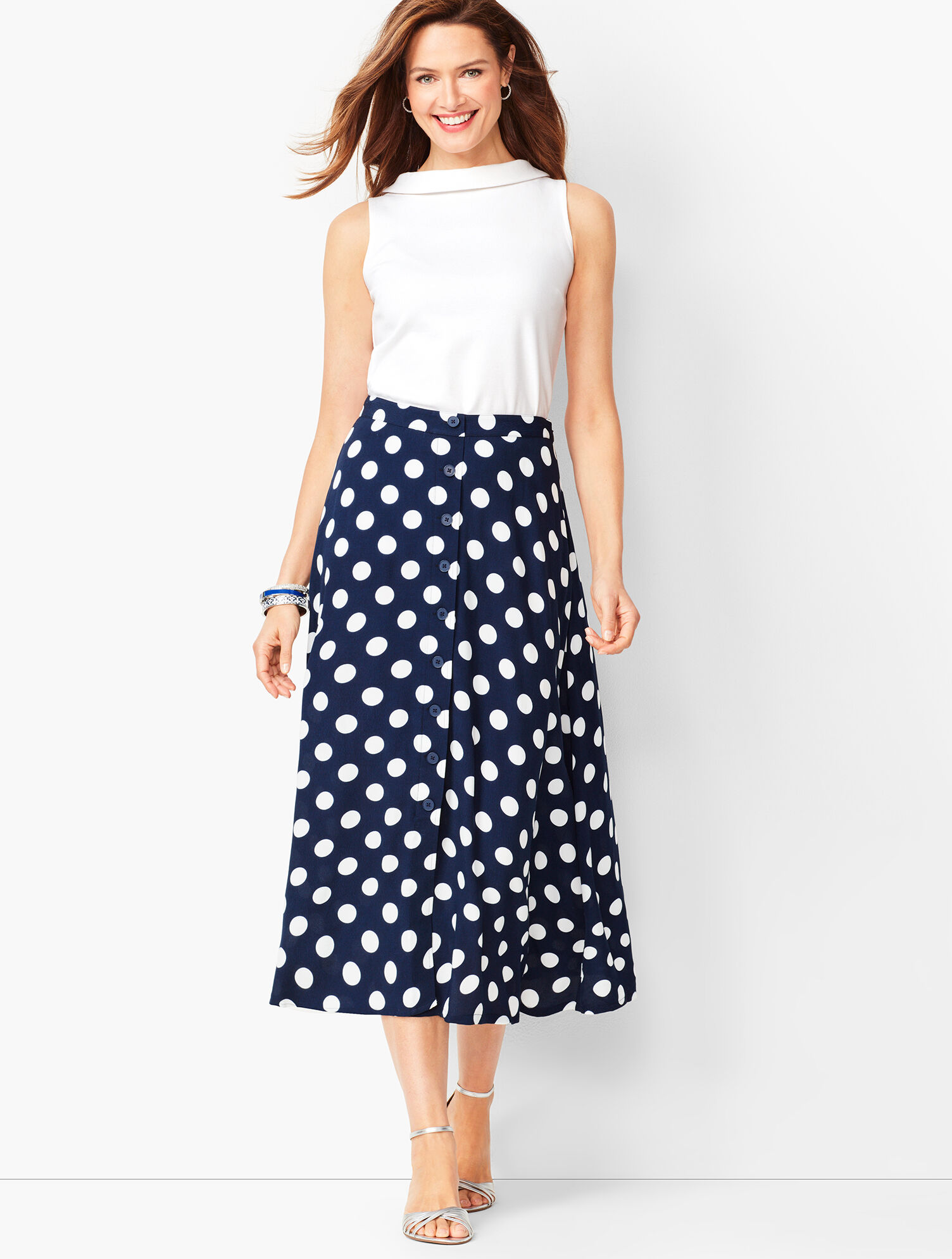Dotty Print Midi Skirt