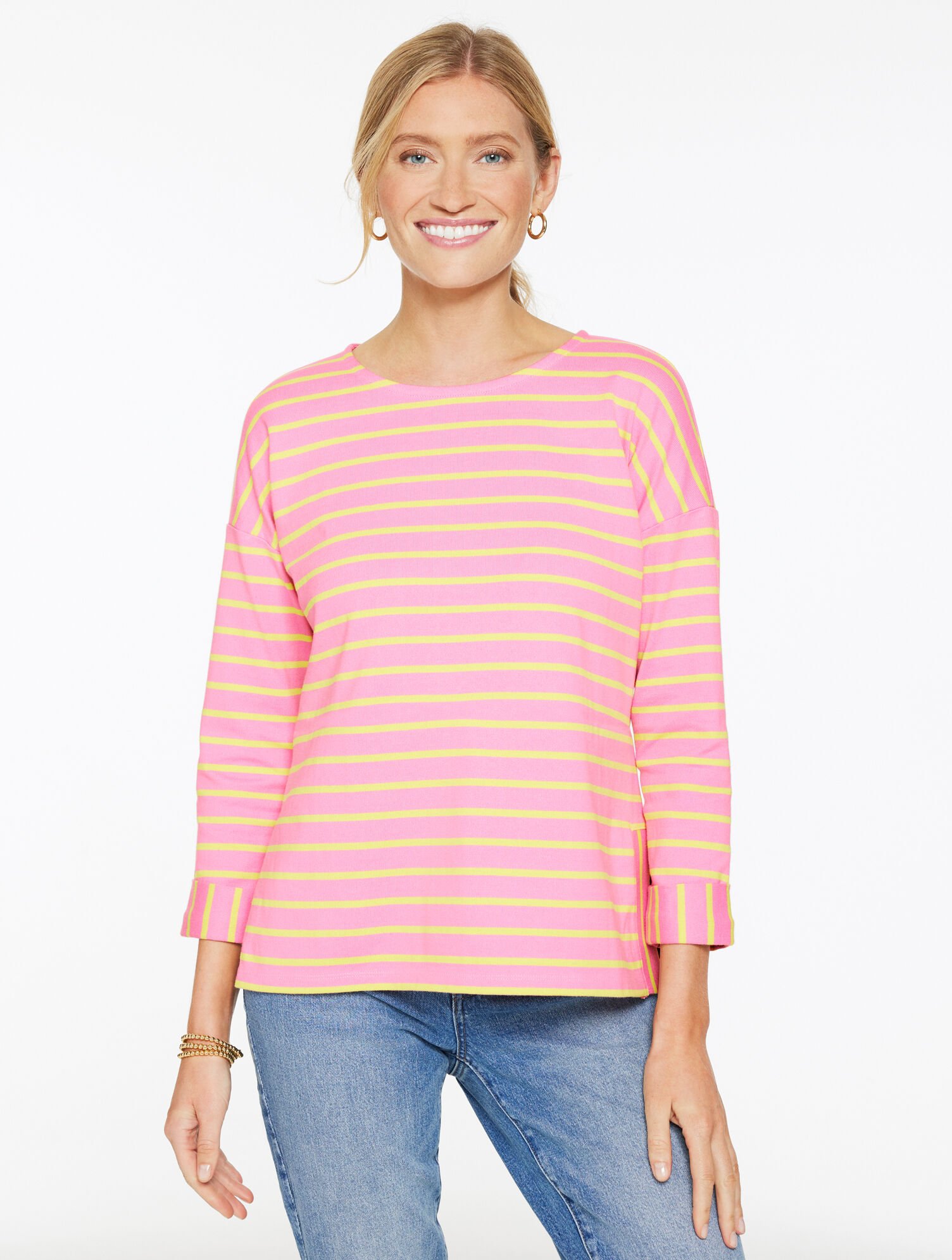 Drop Shoulder Crewneck Tee - Greenfield Stripe - Limeade