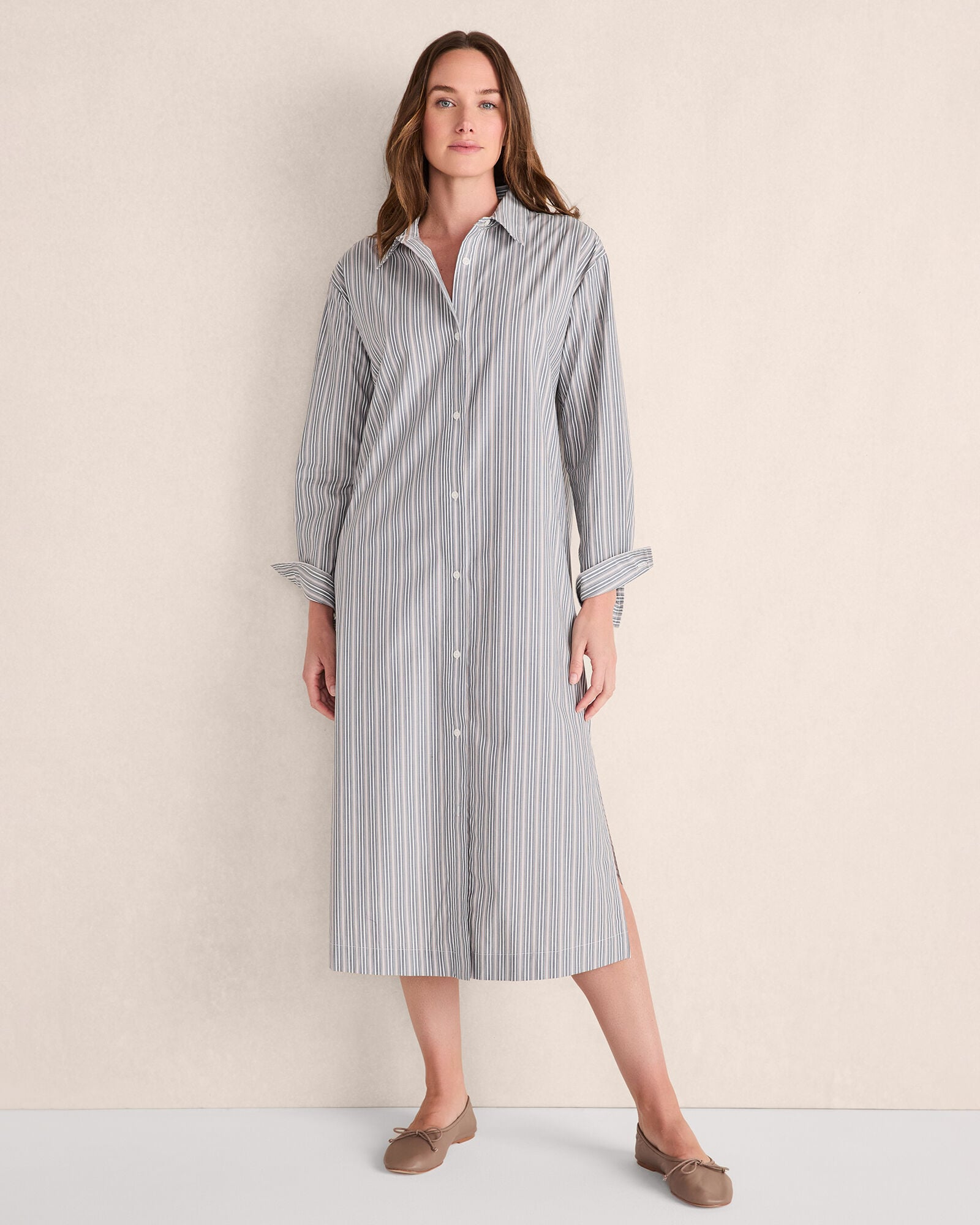 structured cotton midi dress Midi Shirt Dress in Structured Cotton Silk lapis blue / 10
