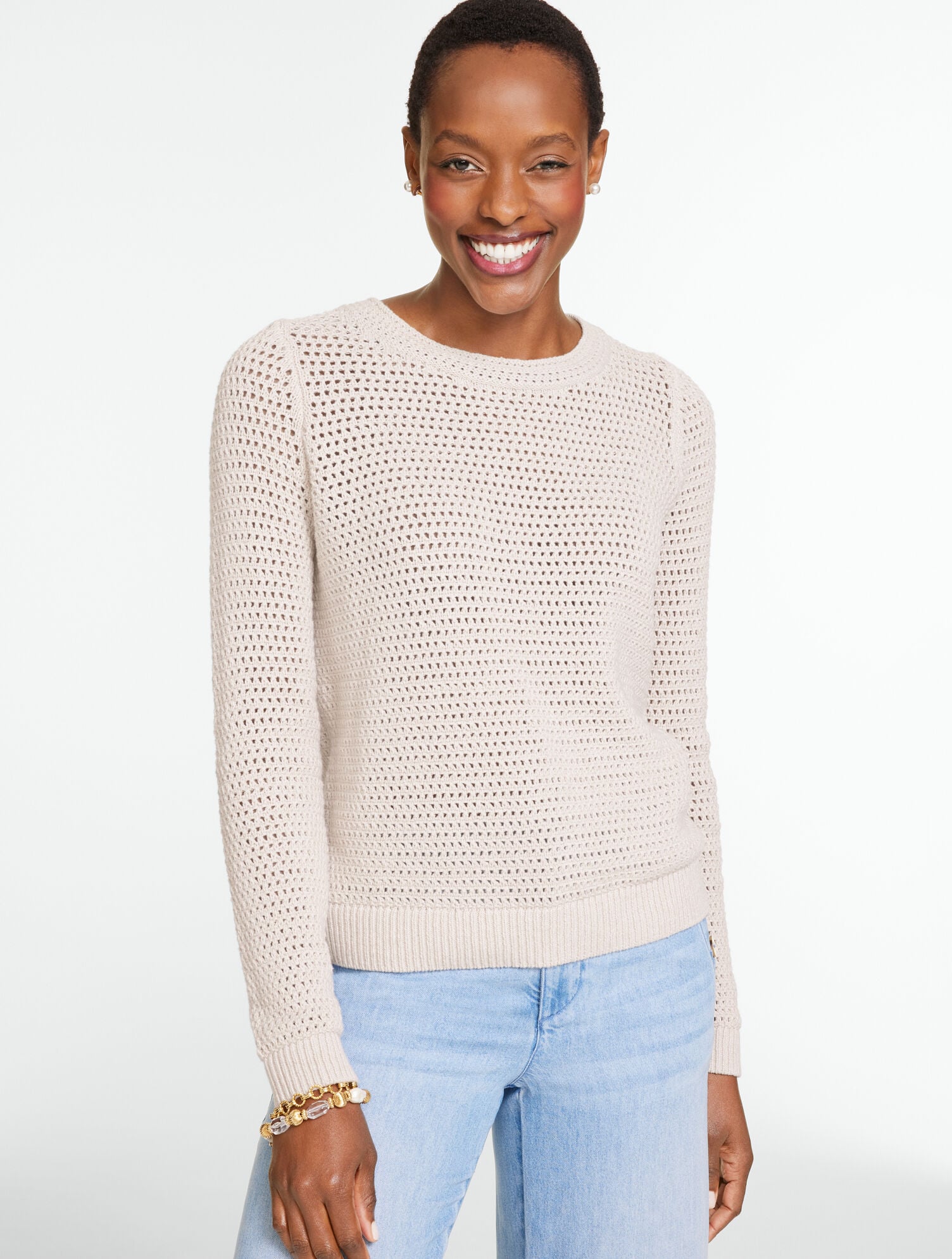 Open Stitch Crewneck Sweater - Marl