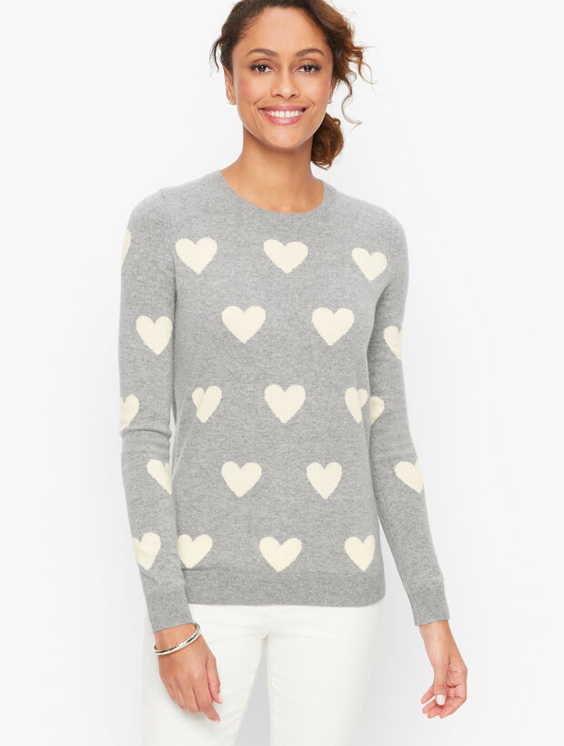 Cashmere Hearts Crewneck Sweater Talbots