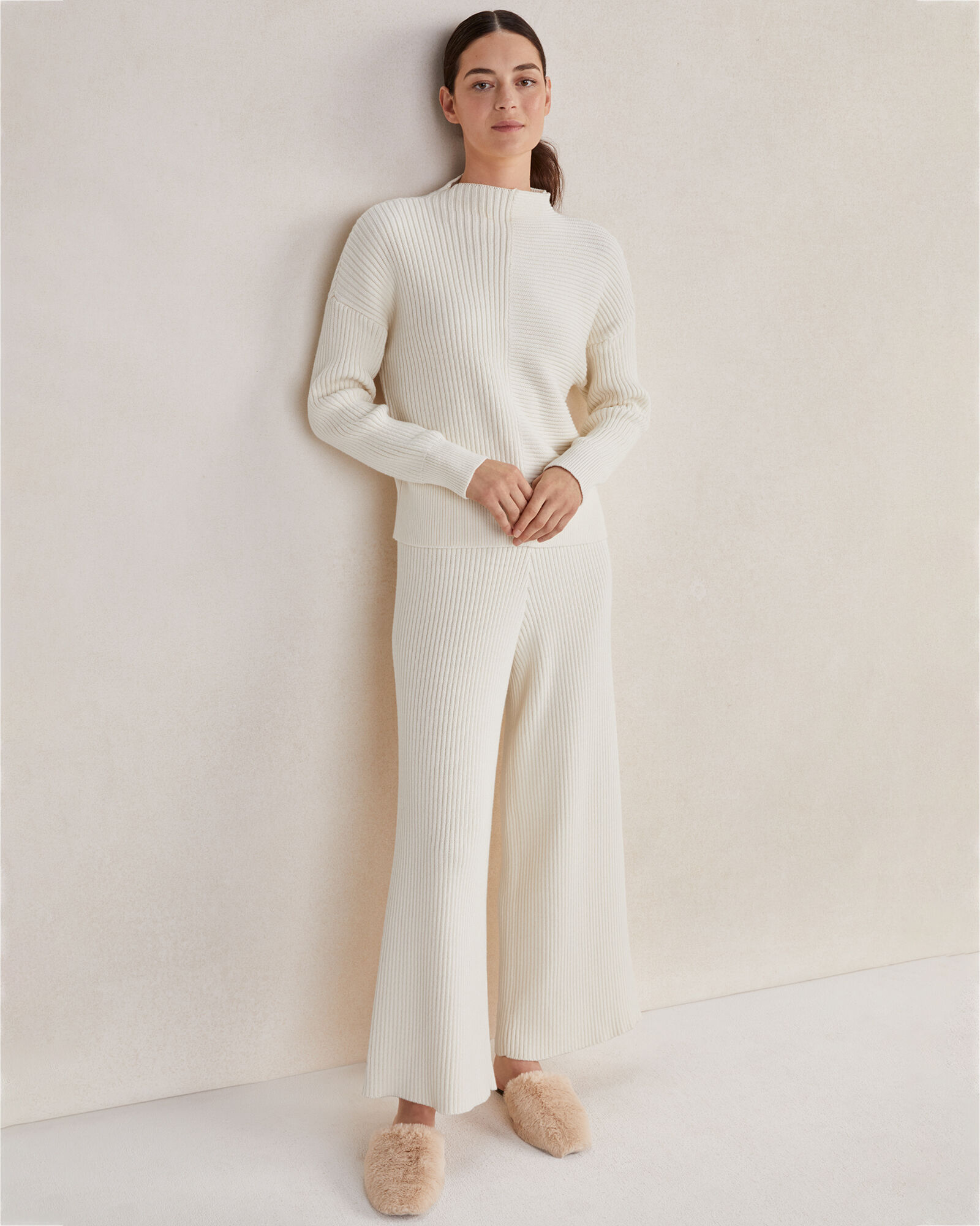 Organic Cotton Wide Leg Rib Knit Pants