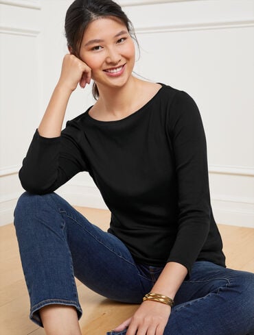 Bateau Neck Pima Cotton Tee- Solids