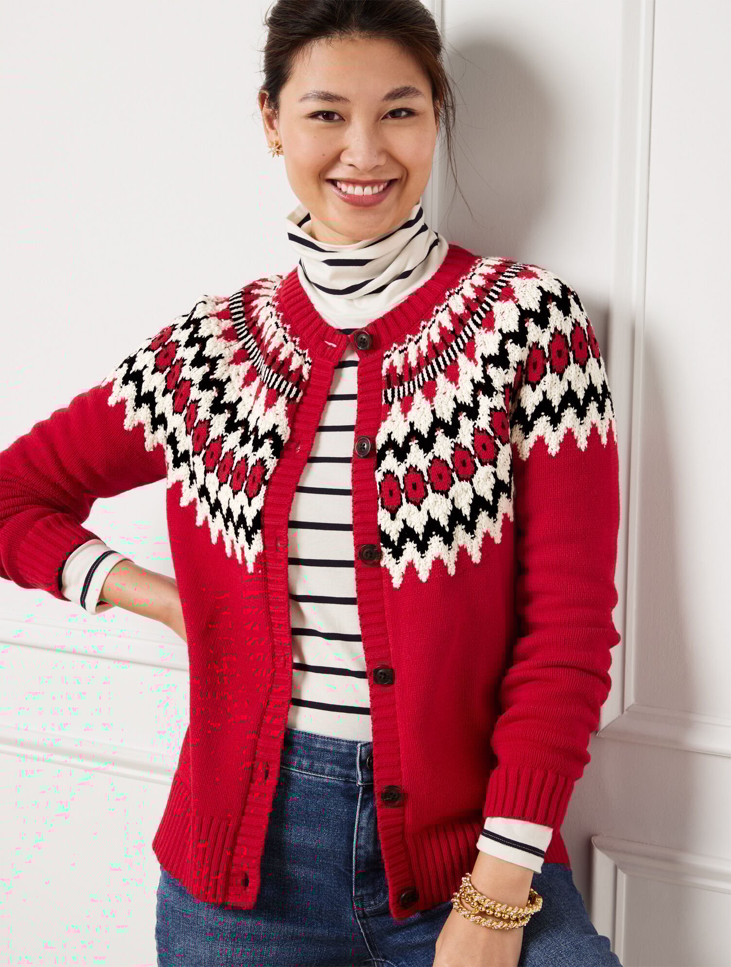 Fairisle Cardigan Ladies Robin Jumper Crewneck Cardigan Joyous