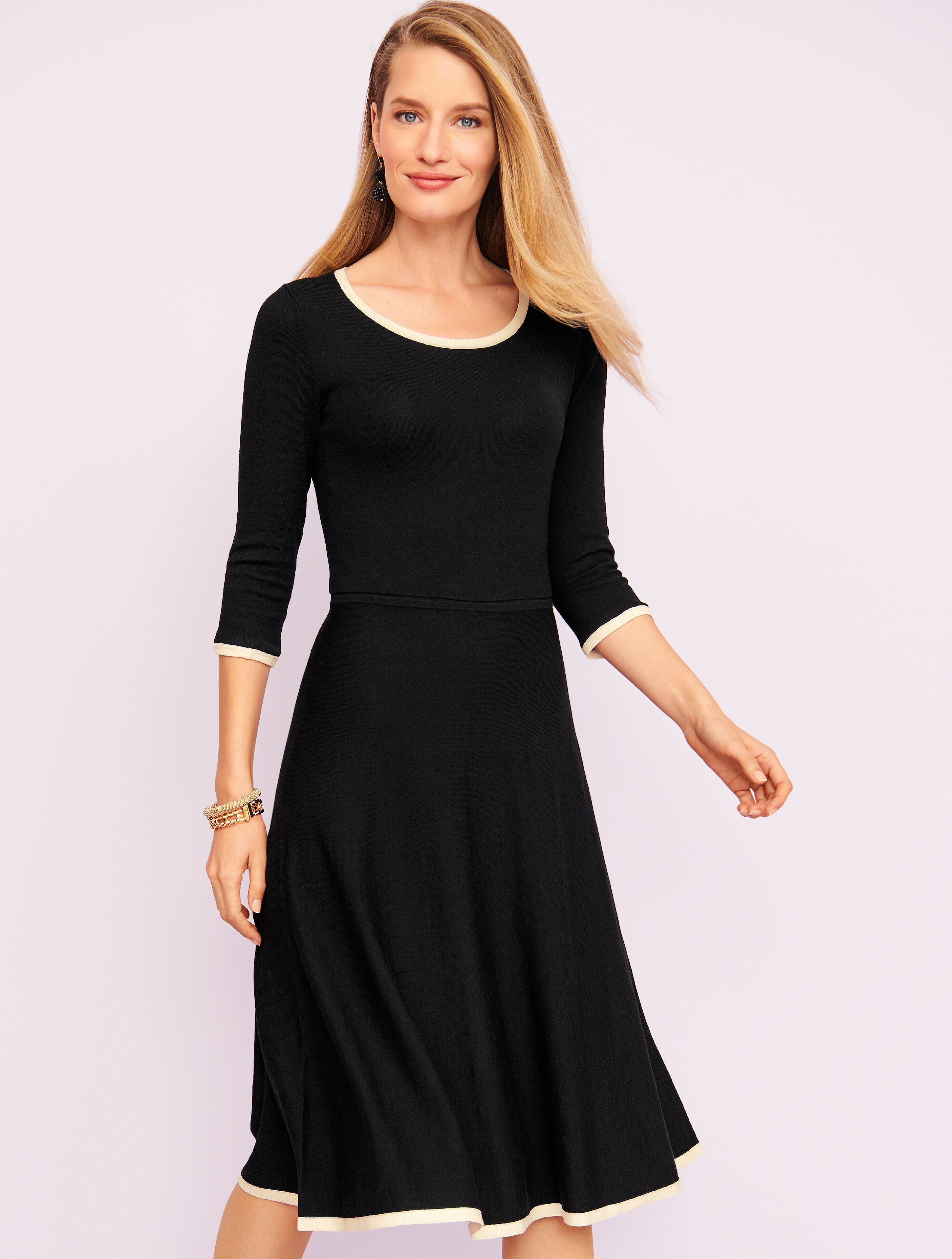 Tipped Fit &amp; Flare Sweater Dress