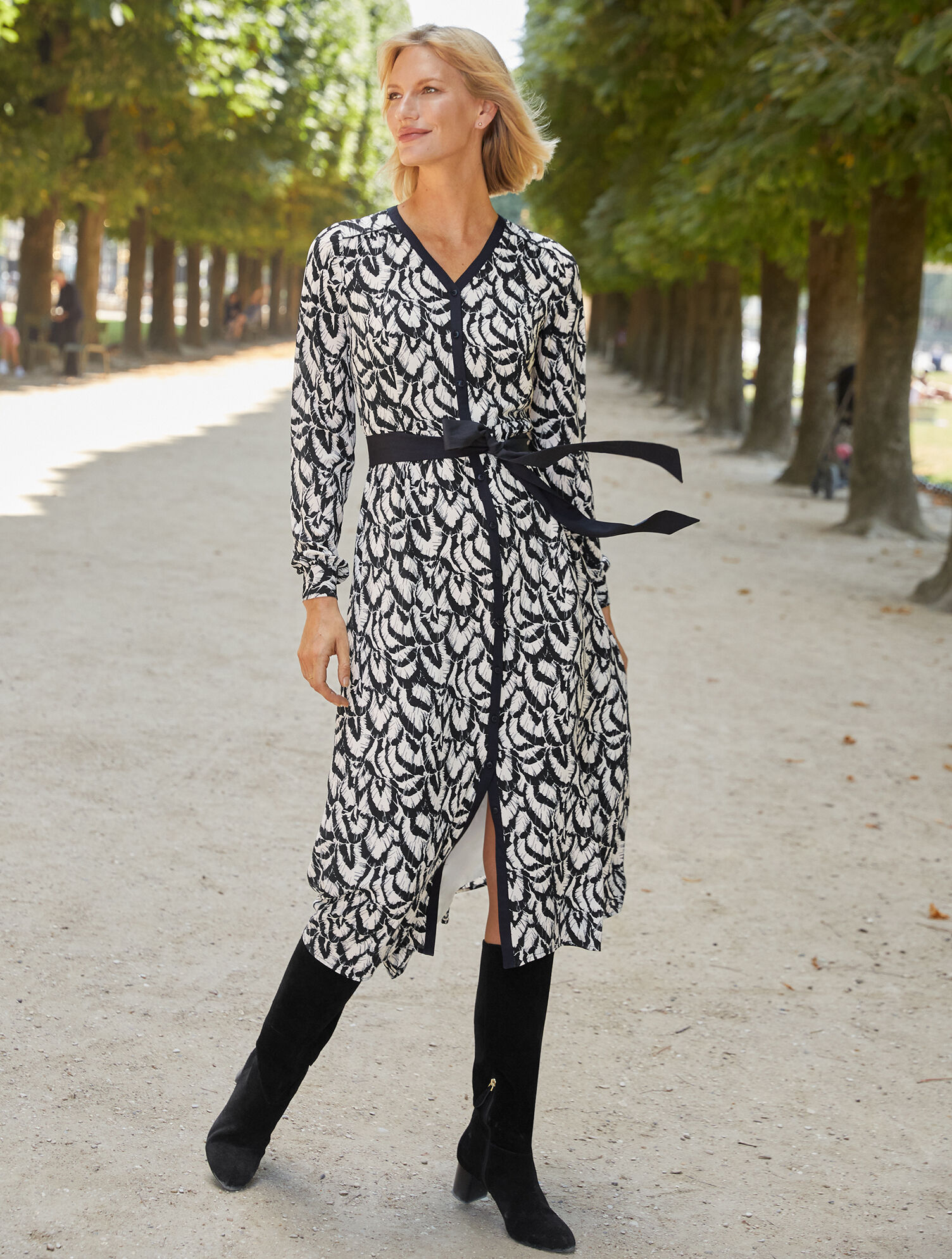 Stretch Crepe Midi Dress - Gathered Feathers | Talbots
