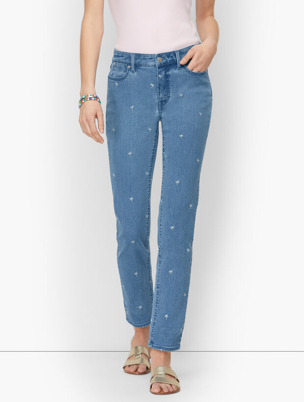 Slim Ankle Jeans - Embroidered Palm Tree