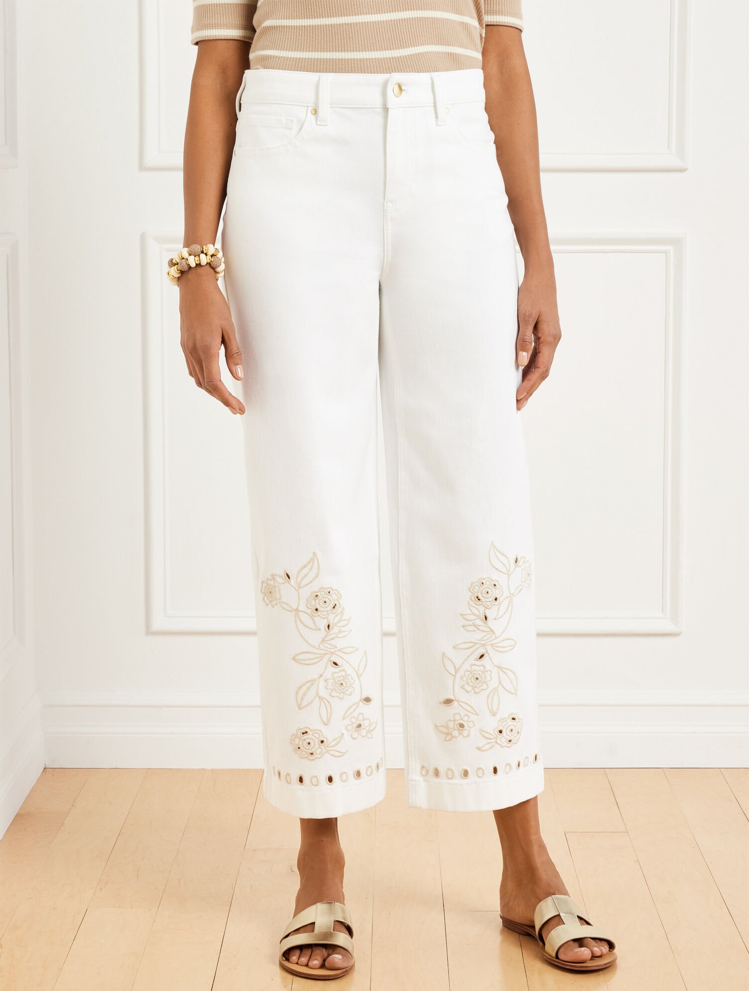 High Waist Wide Crop Embroidered Jeans