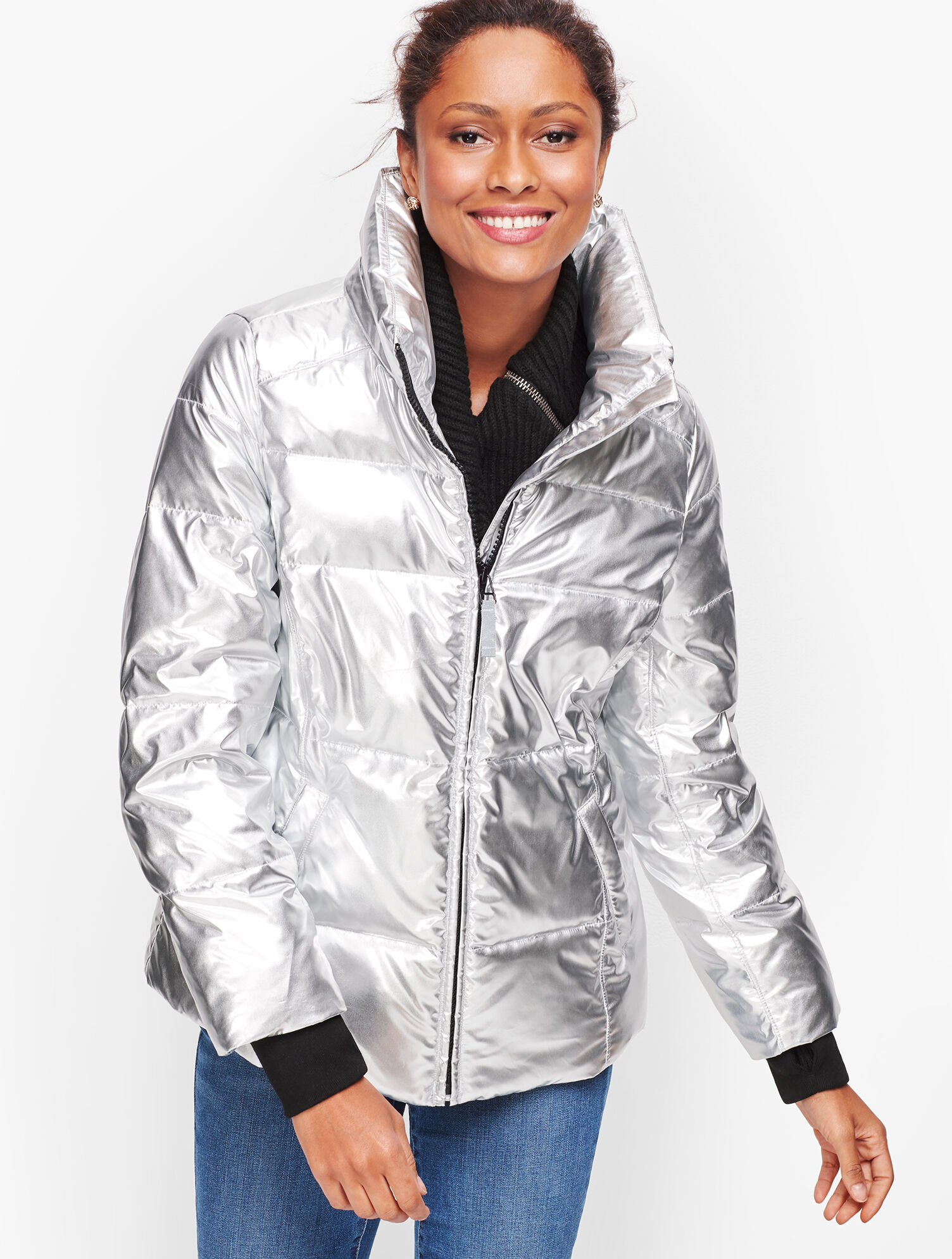 Down Alternative Metallic Puffer Jacket