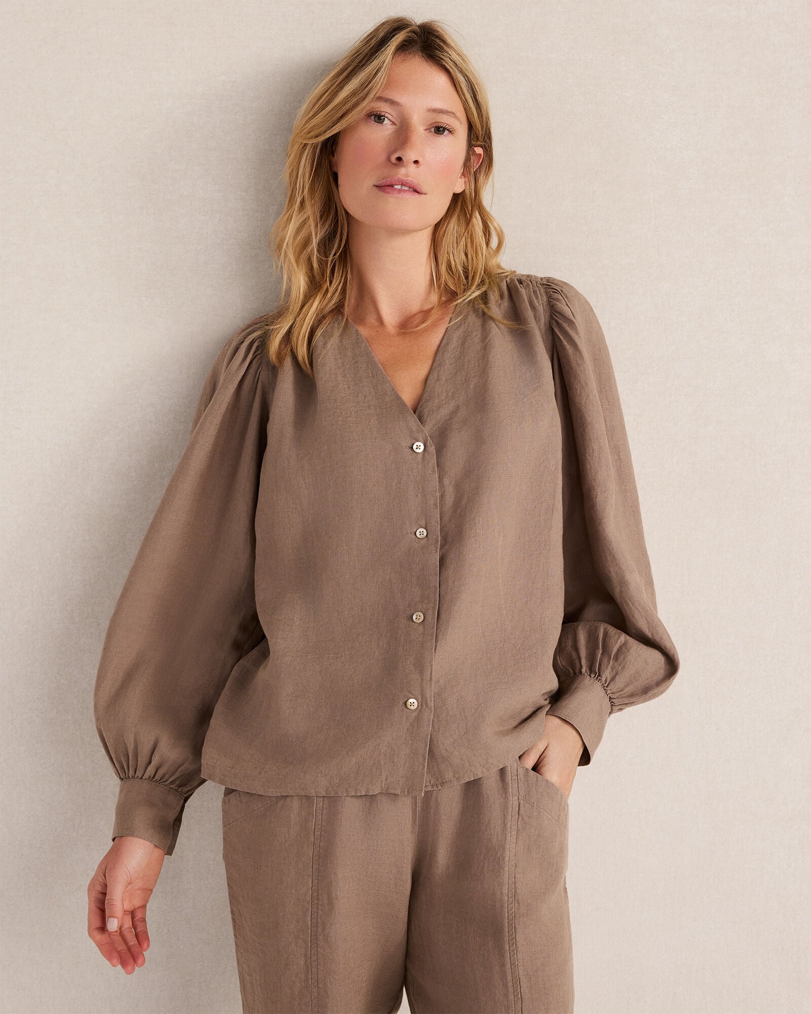 Linen V-Neck Blouse