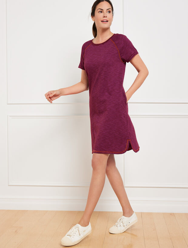 Cotton Modal Raglan T-Shirt Dress - Dusk Stripe
