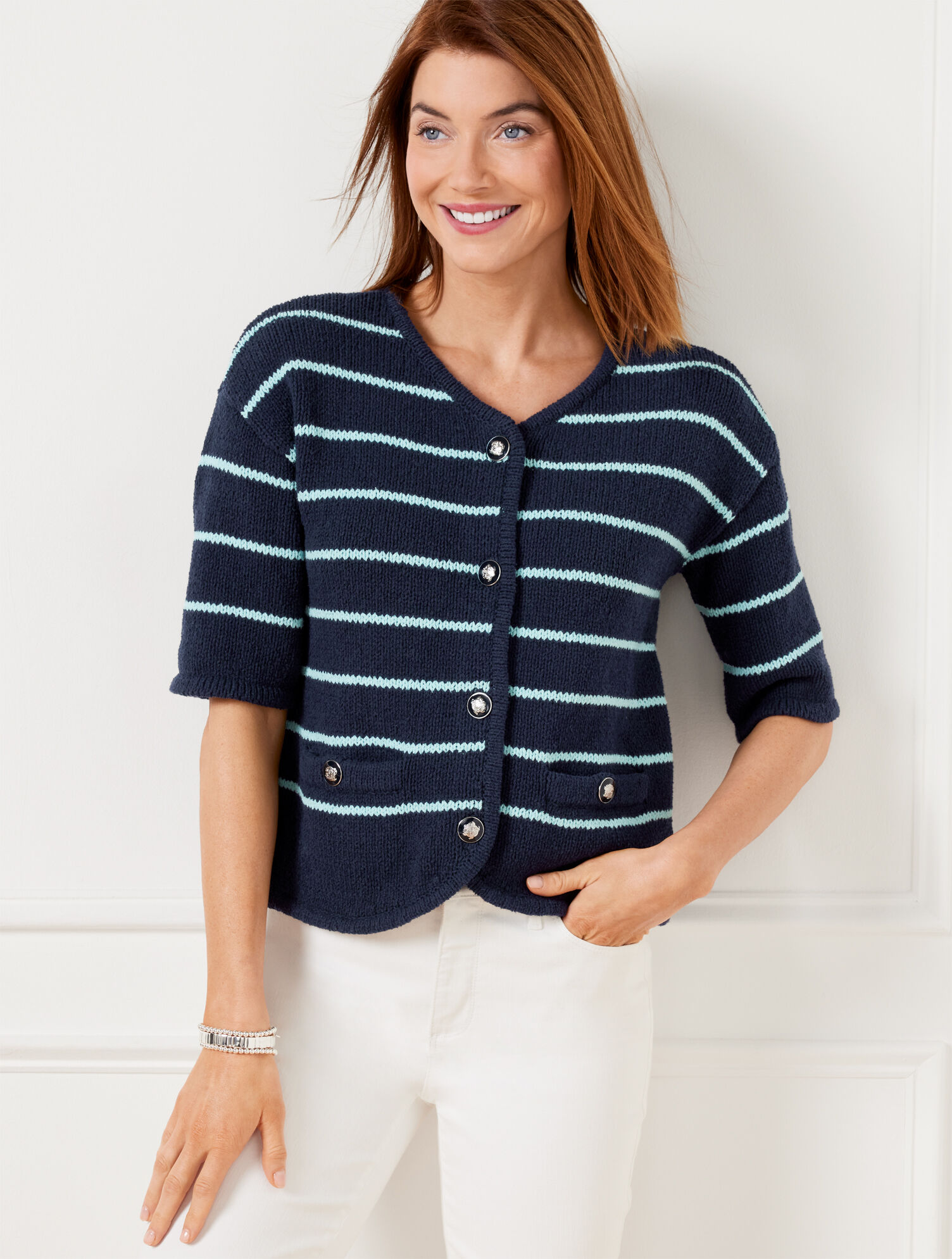 Elbow Sleeve Sweater Jacket - Stripe - image 1