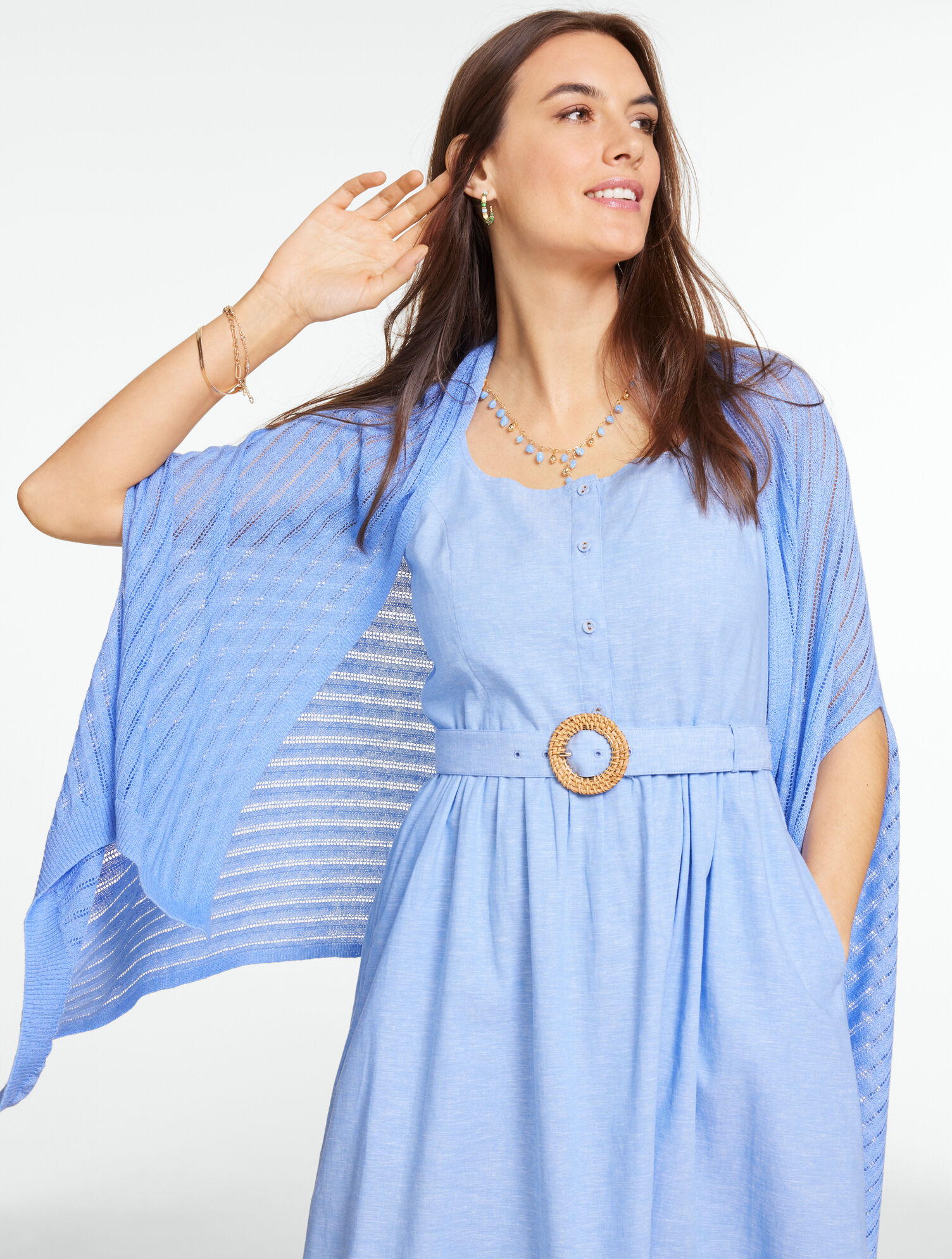 Pointelle Linen Blend Travel Ruana
