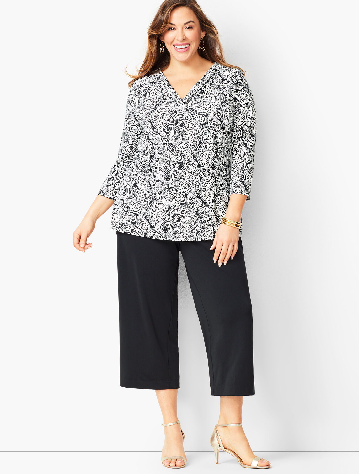 Plus Size Faux-Wrap Top - Paisley | Talbots
