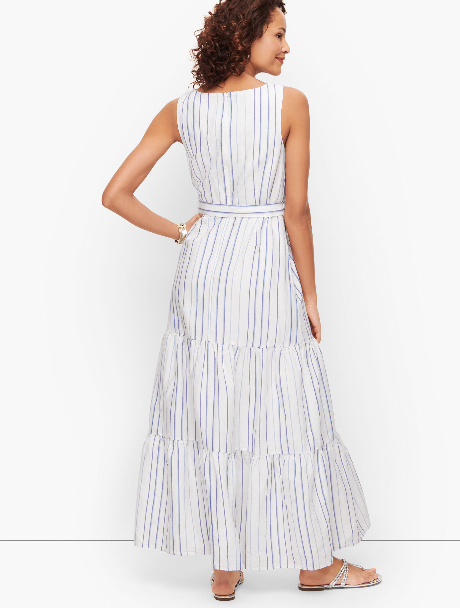 Stripe Linen Tiered Maxi Dress | Talbots