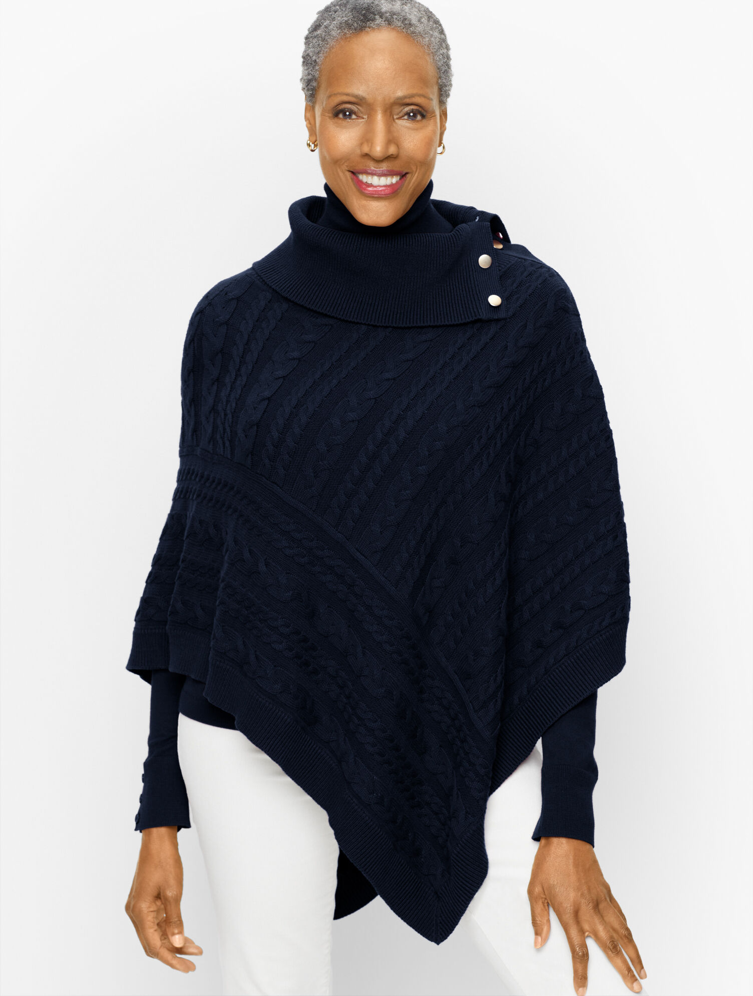 Cable Knit Asymmetrical Poncho | Talbots