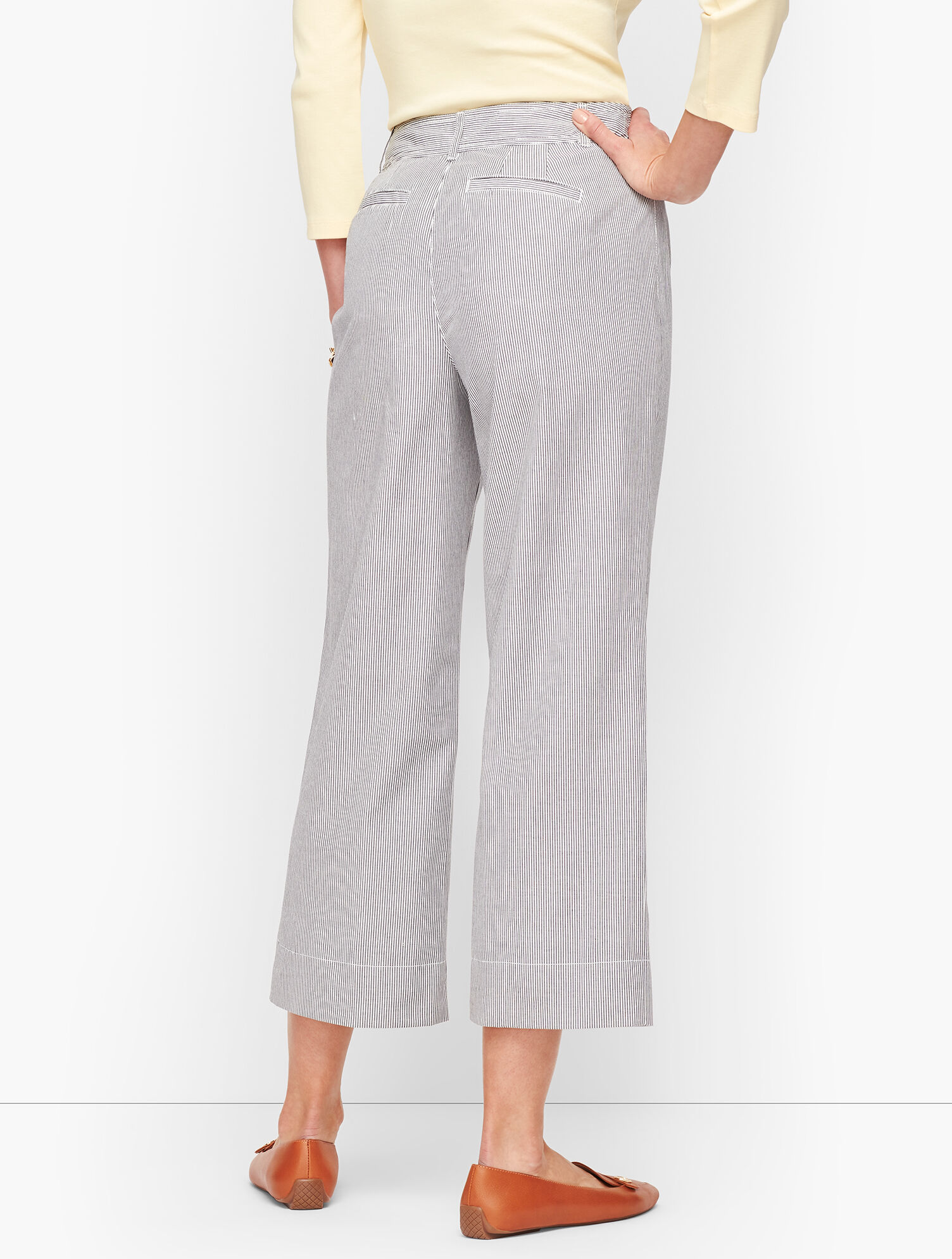 Wide Leg Crop Chinos - Oxford Stripe