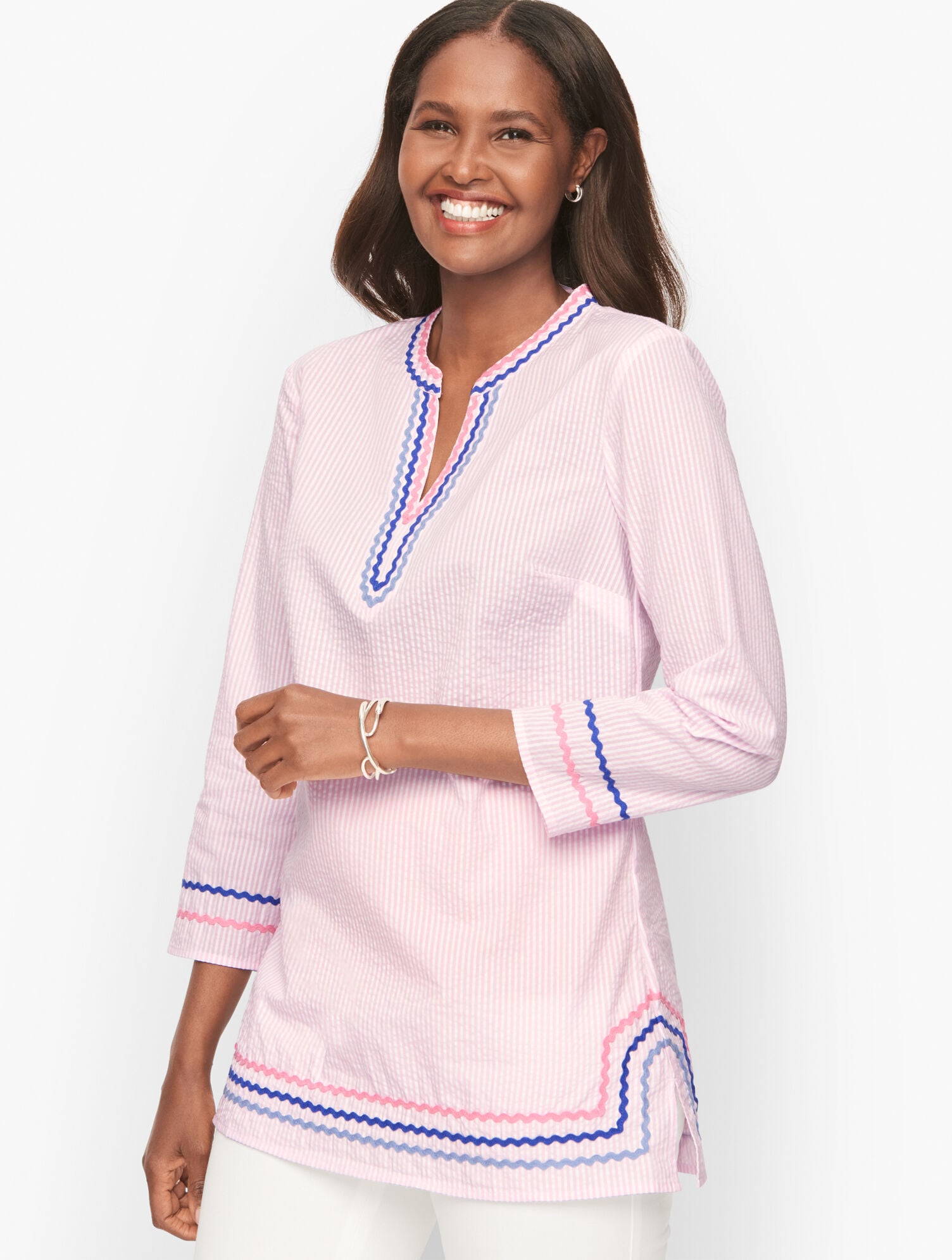Ric Rac Trim Stripe Seersucker Tunic | Talbots
