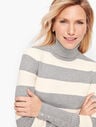 Button Cuff Ribbed Turtleneck Sweater - Shimmer Stripe