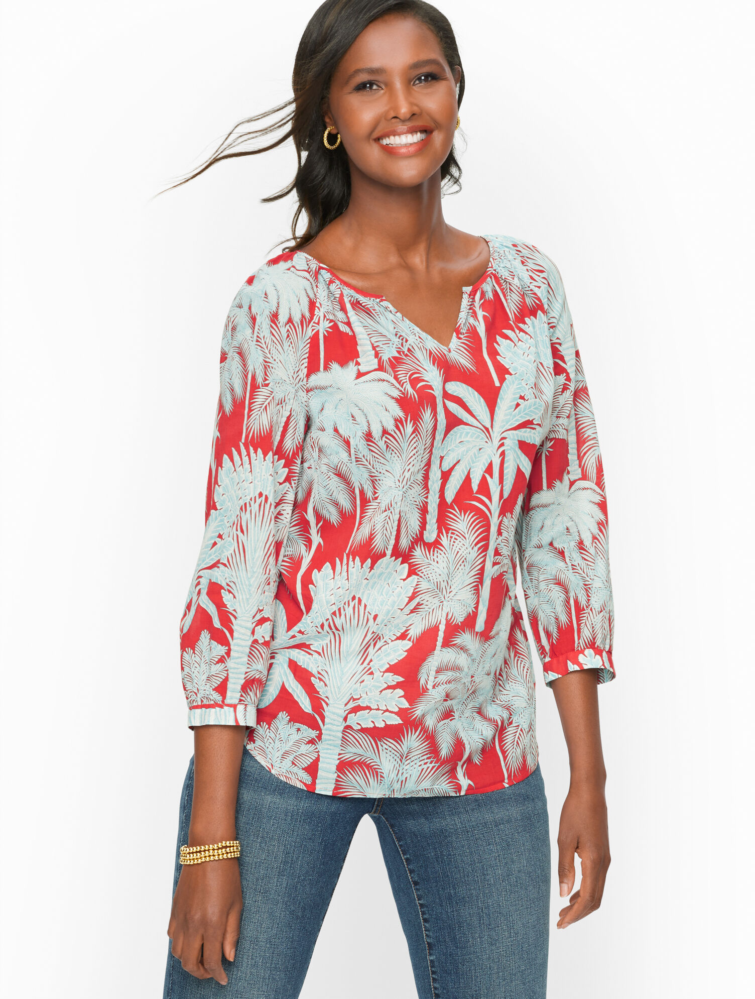 Oasis Palms Crinkle Gauze Popover | Talbots