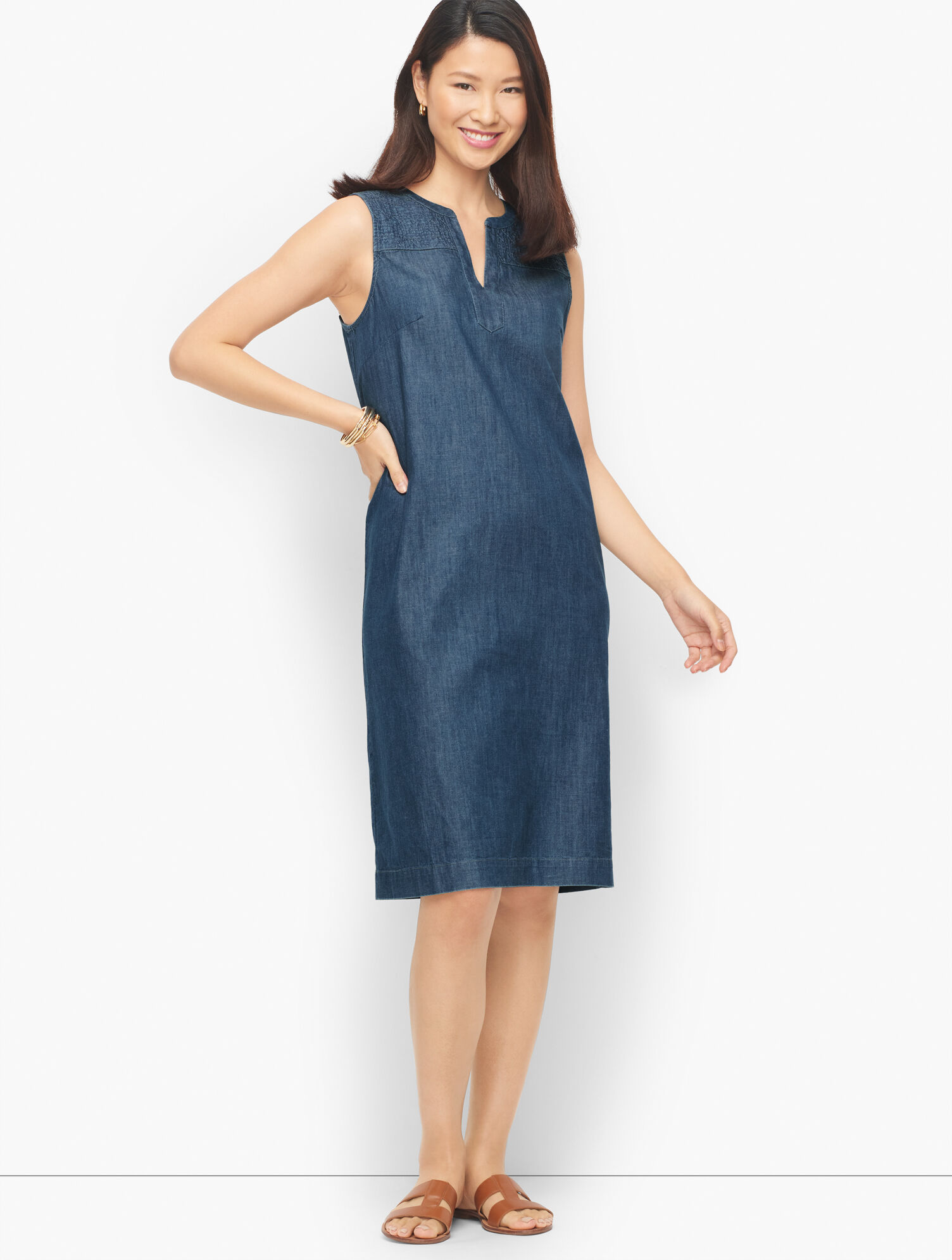 embroidered denim shift dress Harper Embroidered Denim Dress