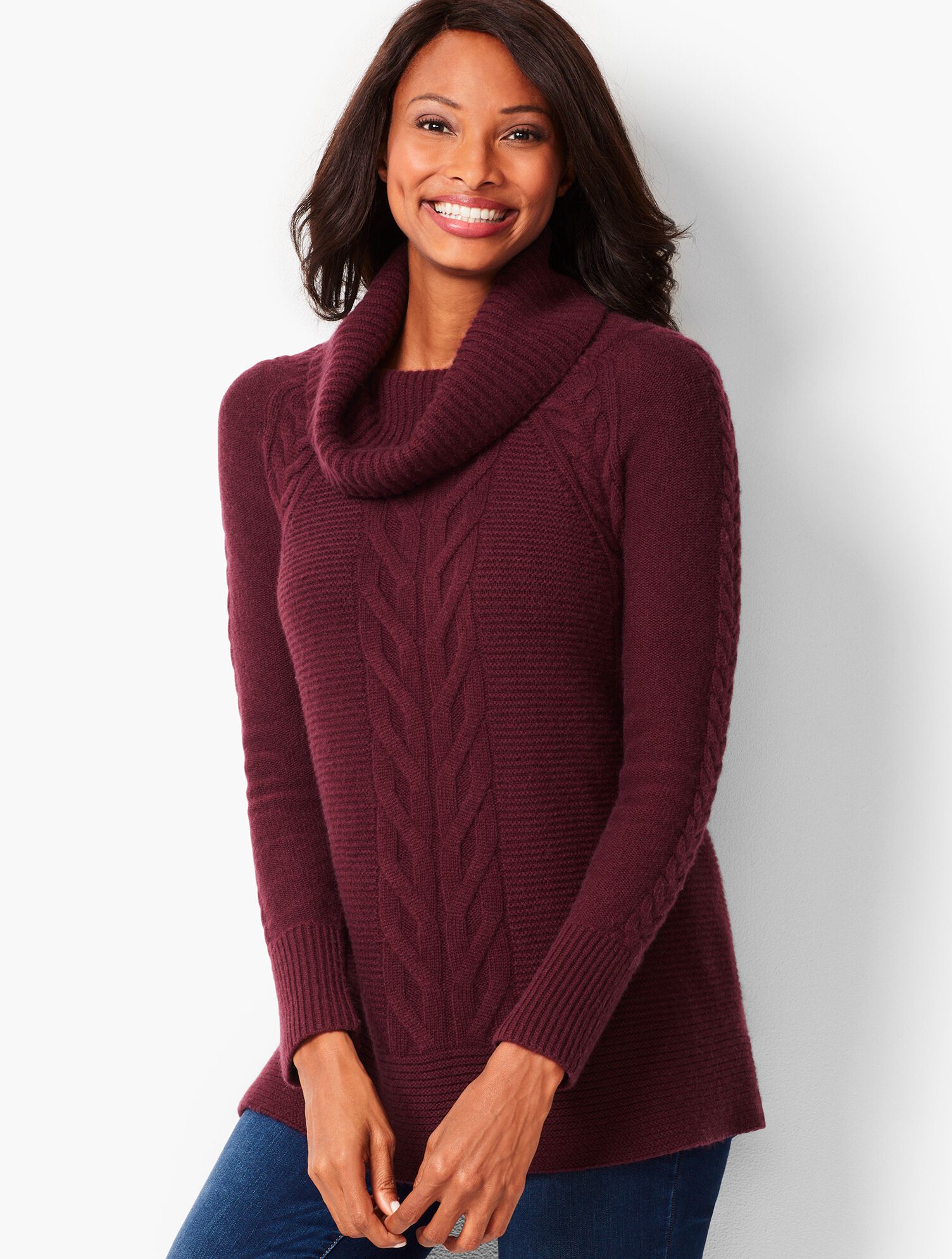 Cashmere Cable-Twist Cowlneck Sweater 