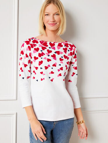 Bateau Neck Tee - Scattered Hearts