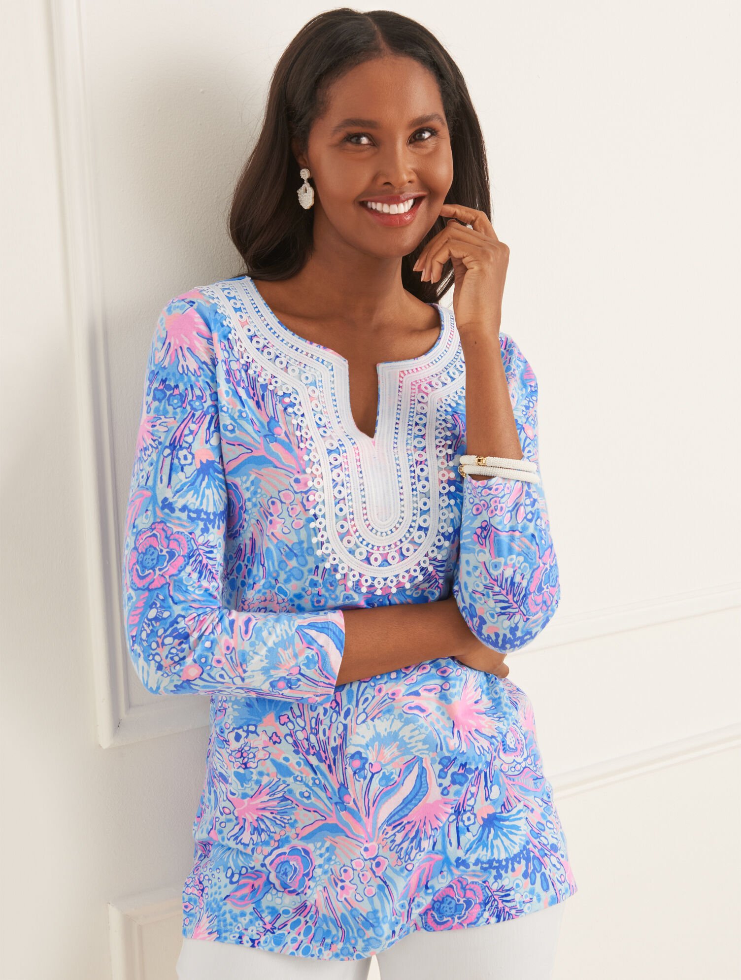 Lace Trim Tunic Flowing Floral Talbots