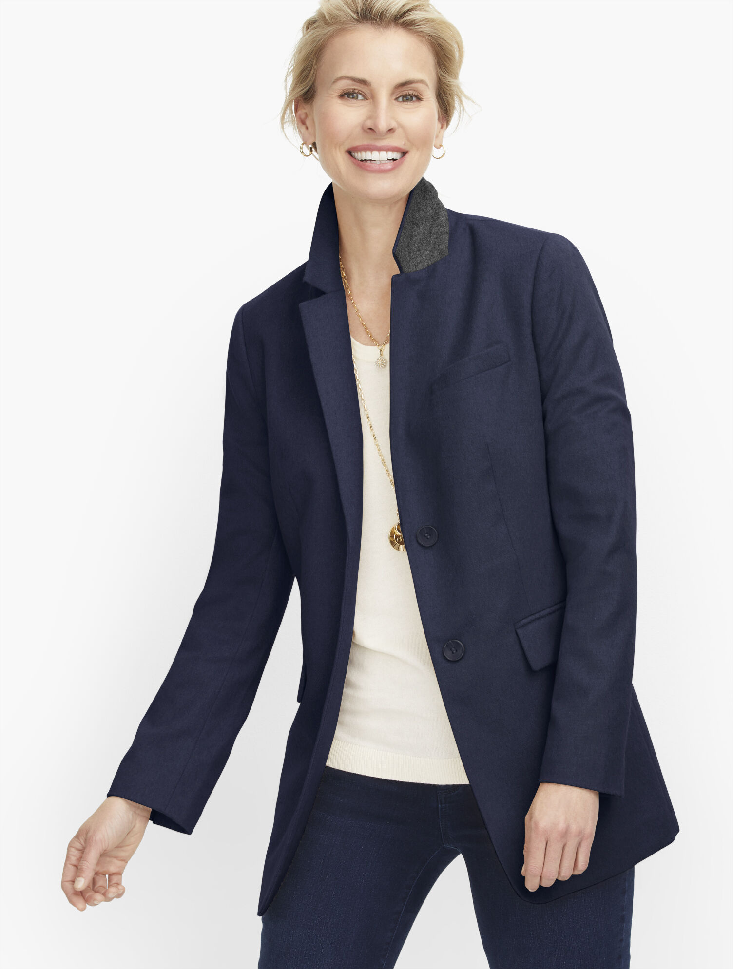 Long Wool Blend Blazer Brushed Wool Talbots