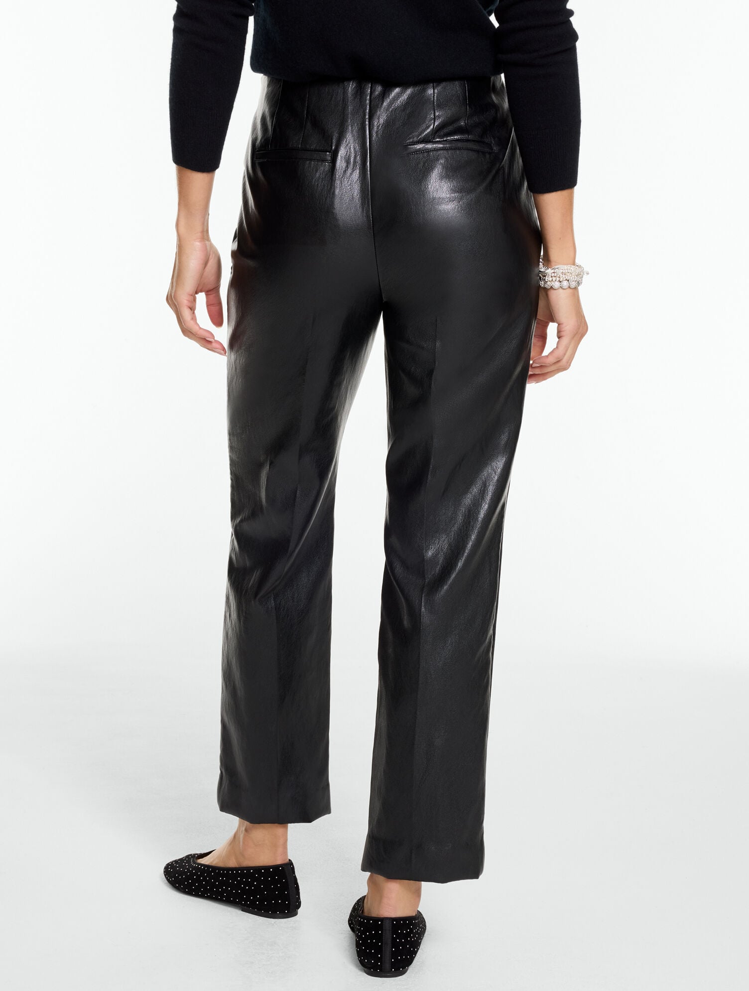 Metallic Faux Leather Slim Ankle Pants