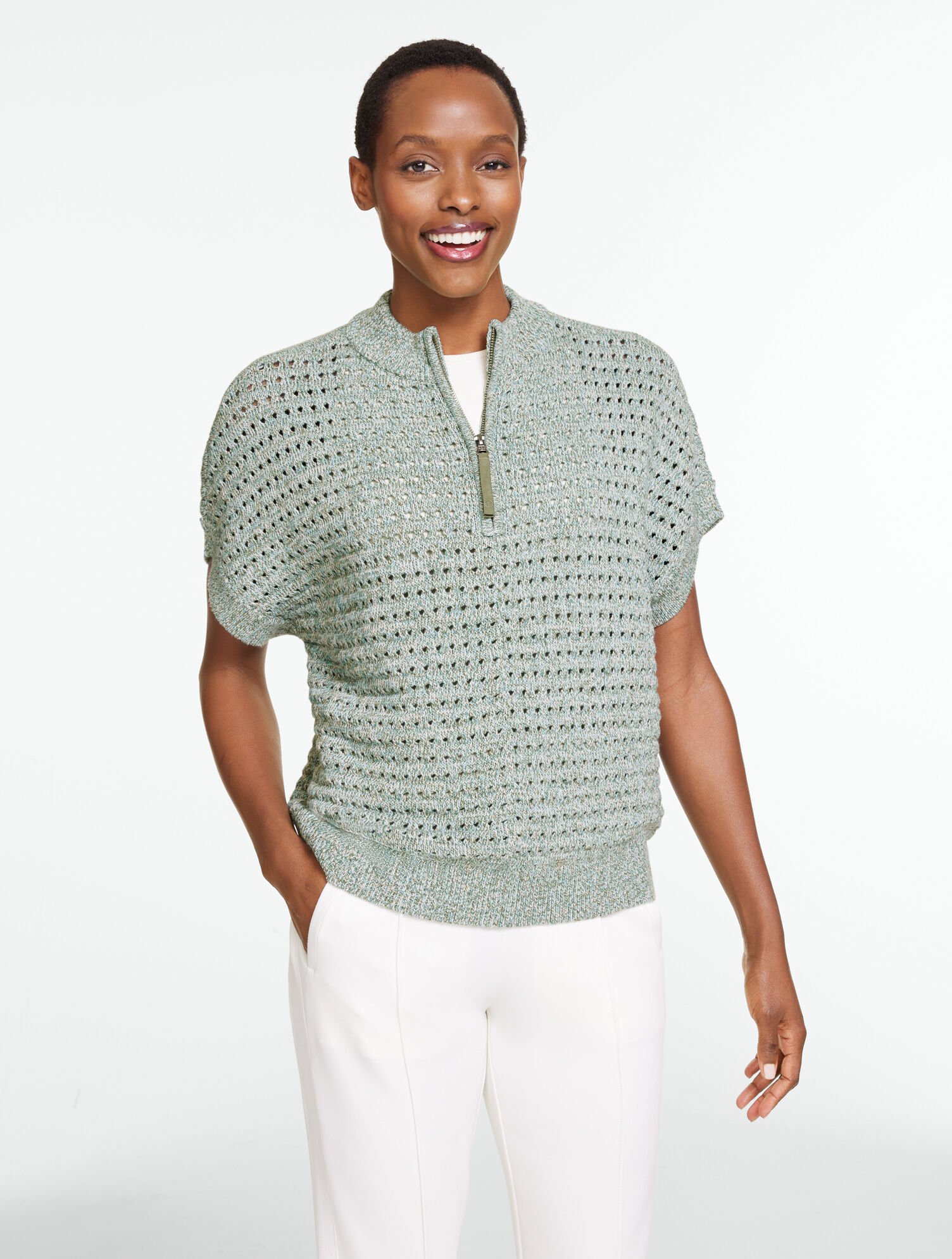 Coolmax&reg; Open Stitch Half-Zip Sweater - Marl