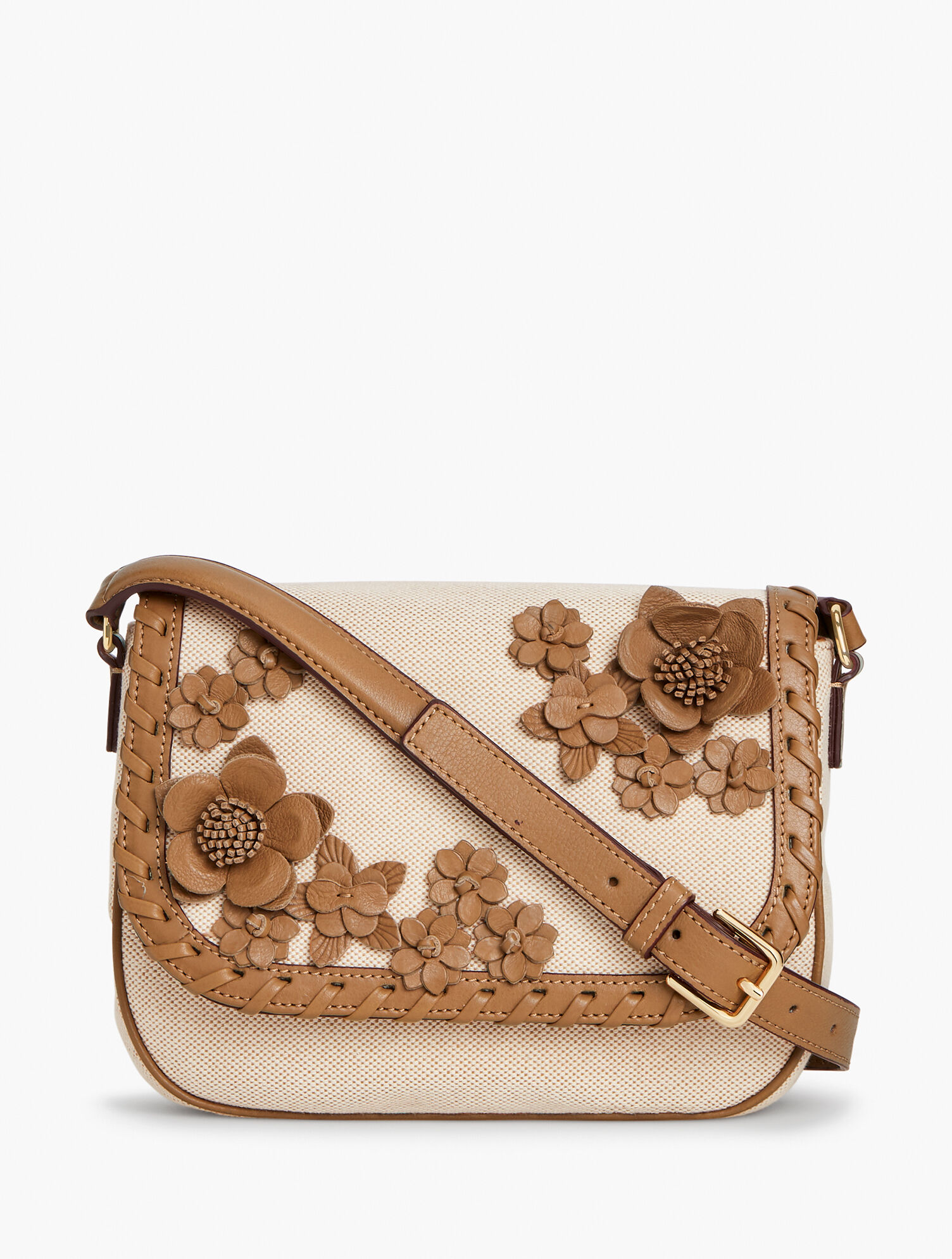 Canvas Leather Floral Crossbody Bag