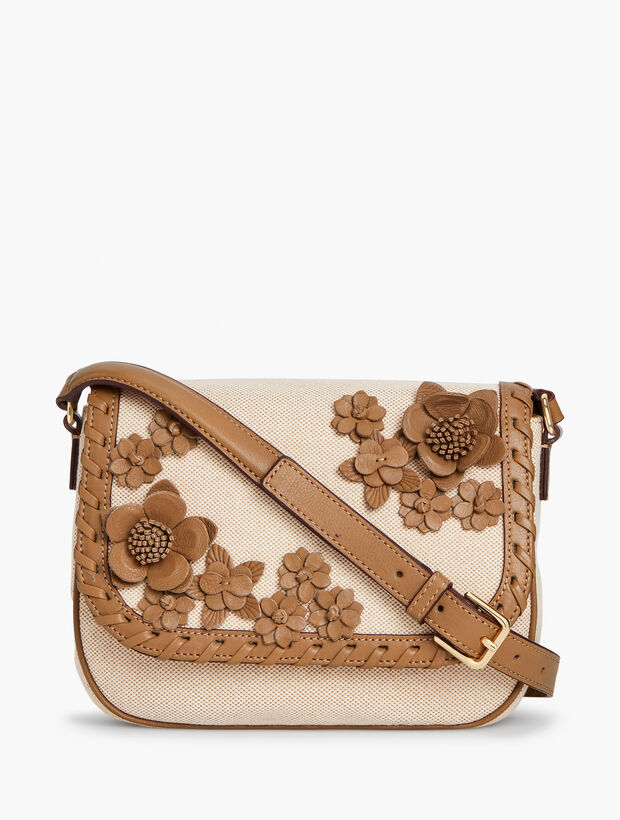 Canvas Leather Floral Crossbody Bag