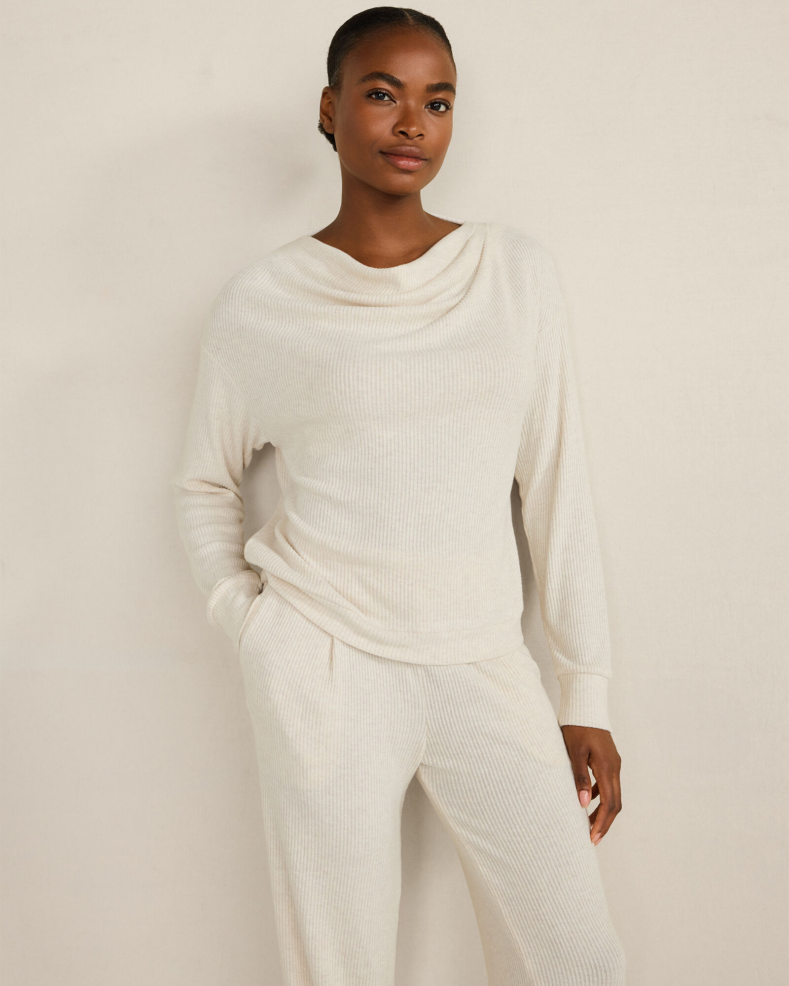 Brushed Rib Knit Drape Neck Top - image 2