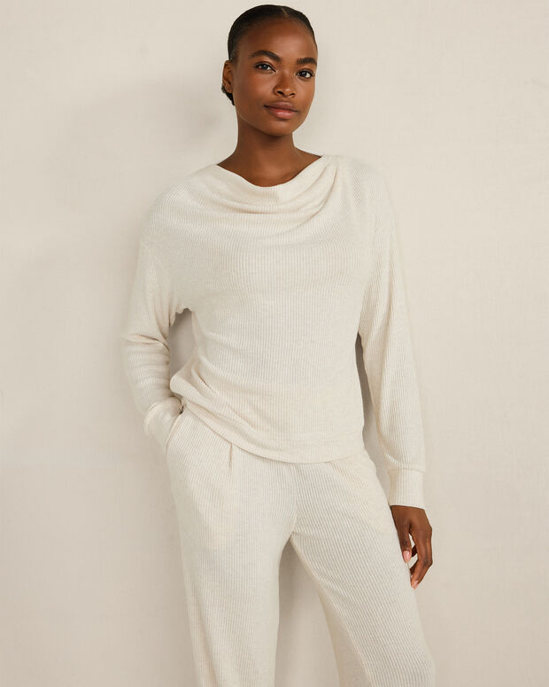 Brushed Rib Knit Drape Neck Top