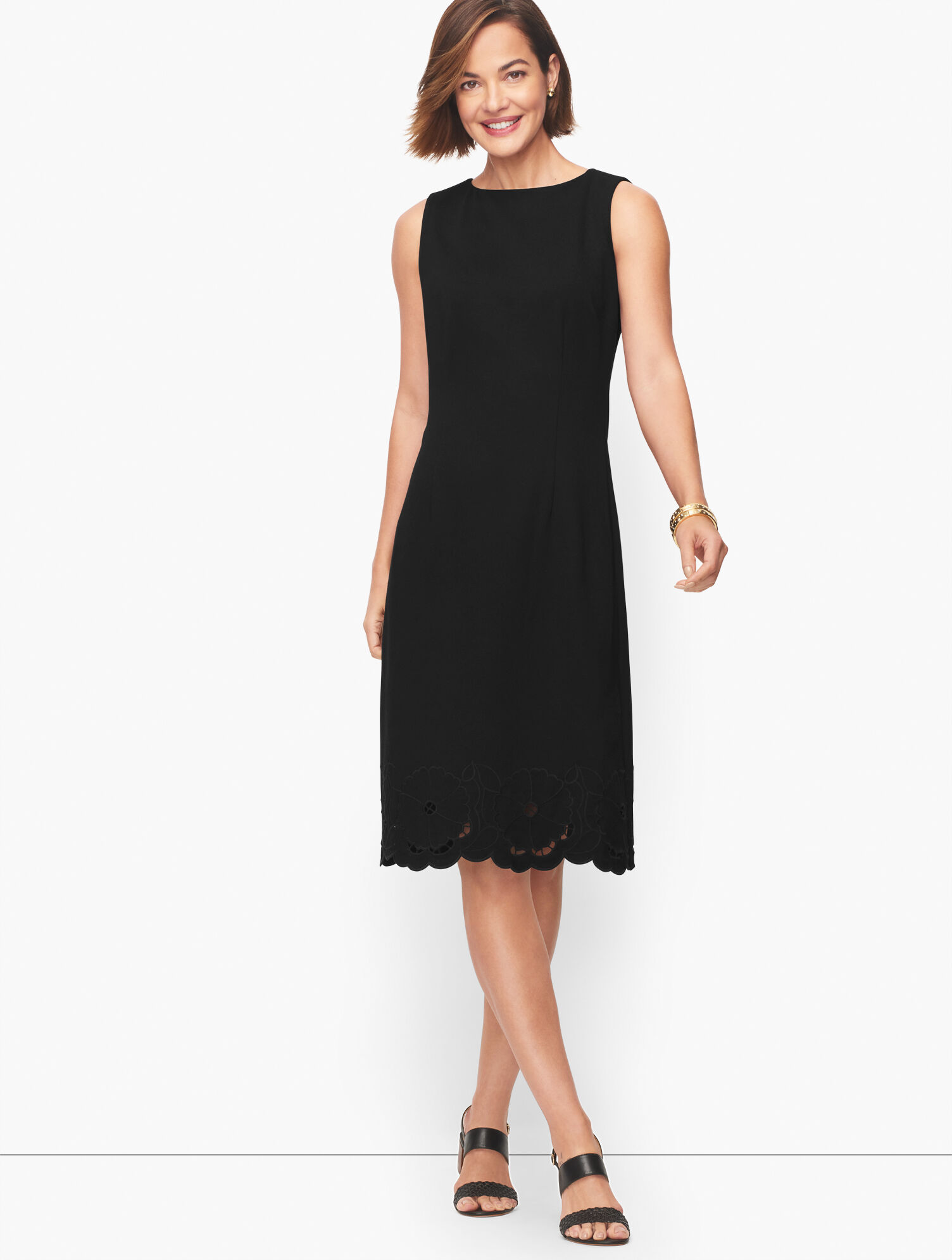 Embroidered Ponte Knit Shift Dress