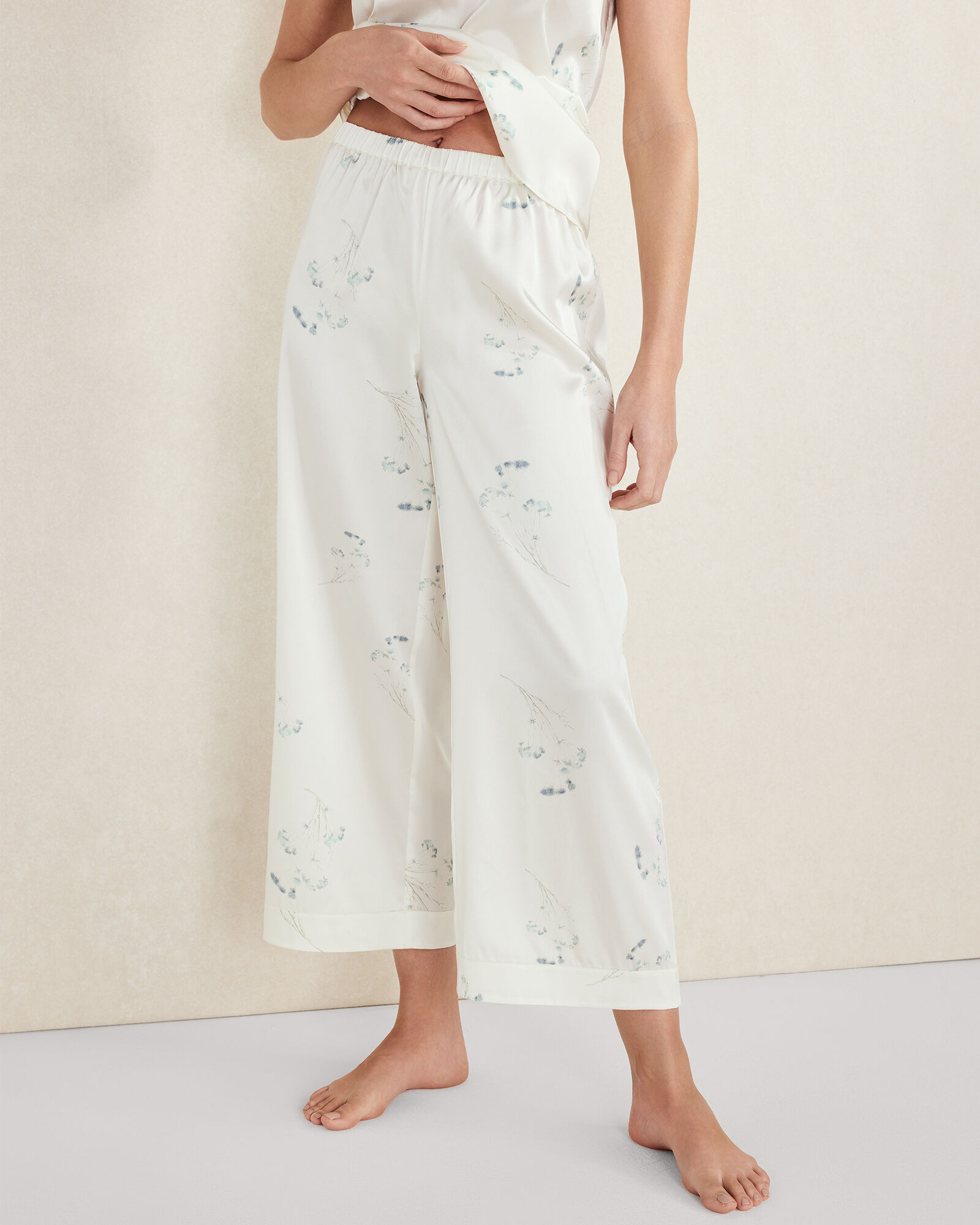 Washable Silk Delicate Floral Cropped Wide Leg Pants | Haven Well Within